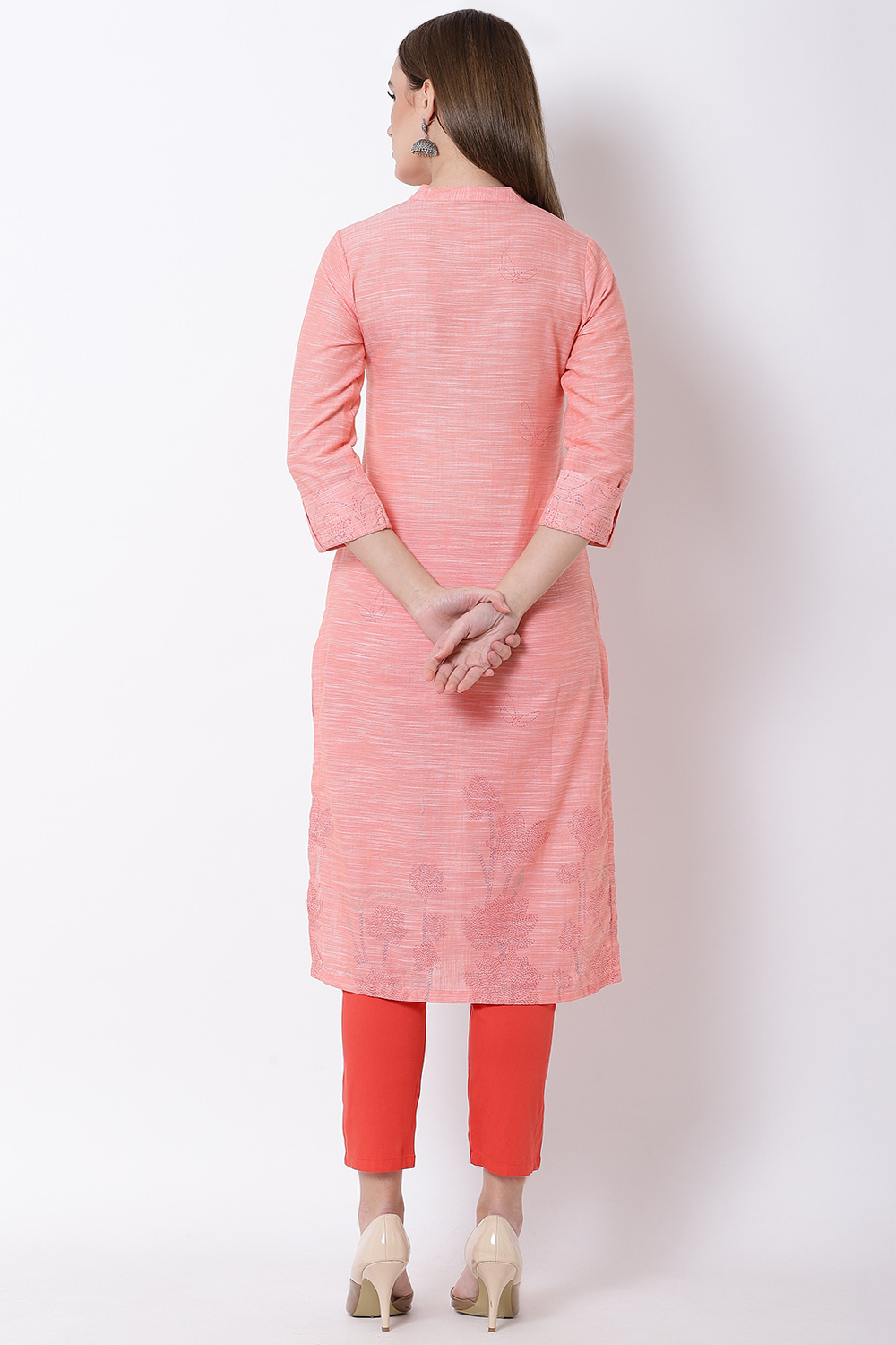 Orange Cotton Straight Kurta image number 4