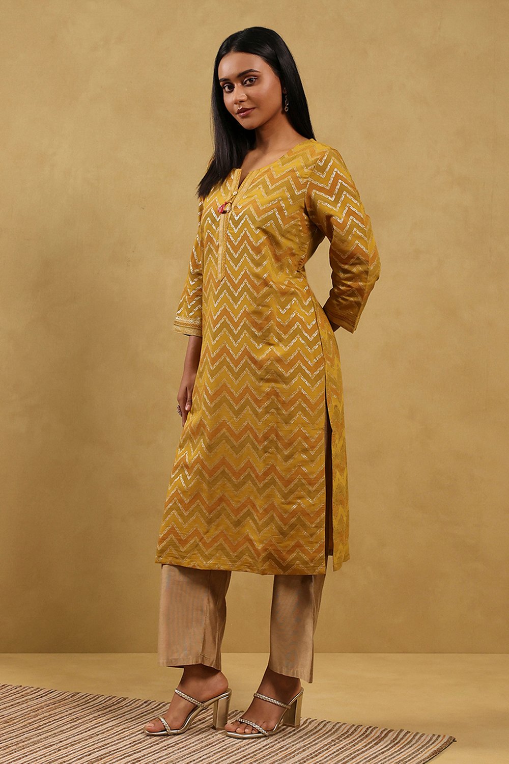Aqua Viscose Blend Printed Straight Kurta image number 3