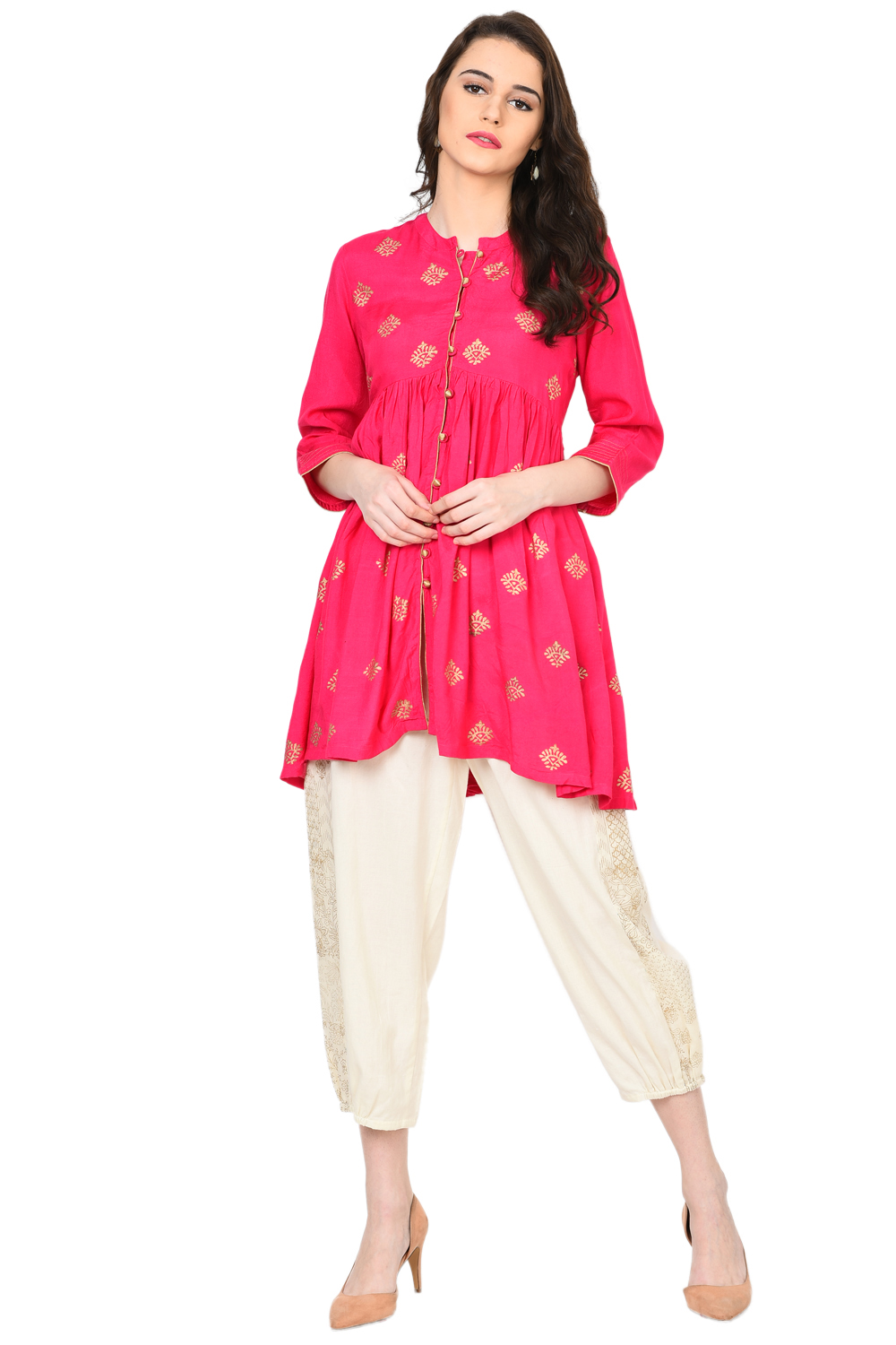 Pink A-Line Viscose Kurta image number 1