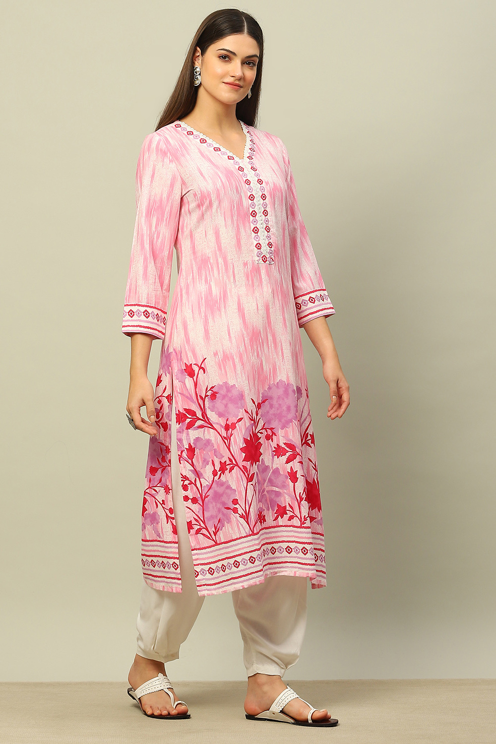 Pink Rayon Printed Straight Kurta image number 4