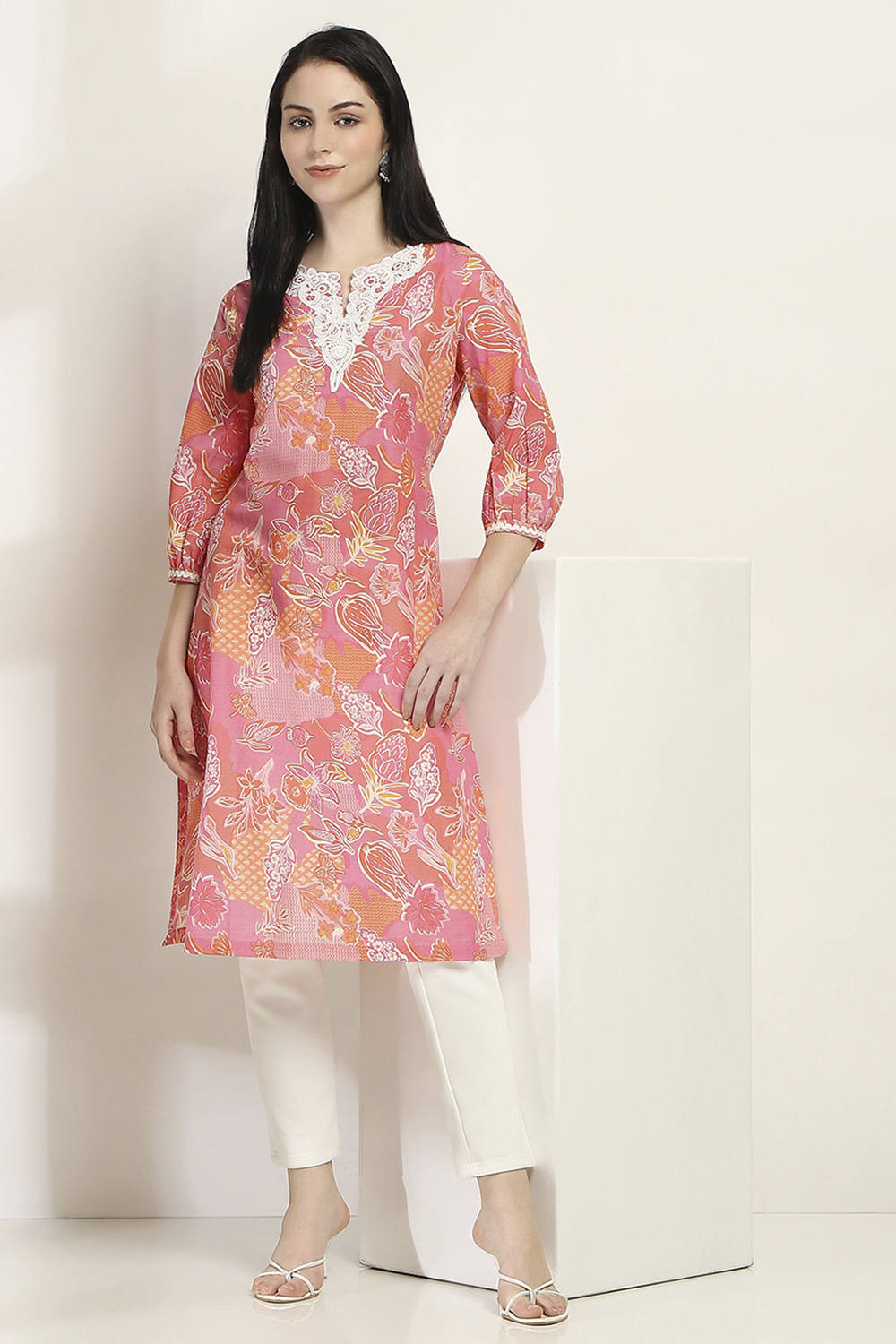 Pink Cotton Straight Kurta image number 0