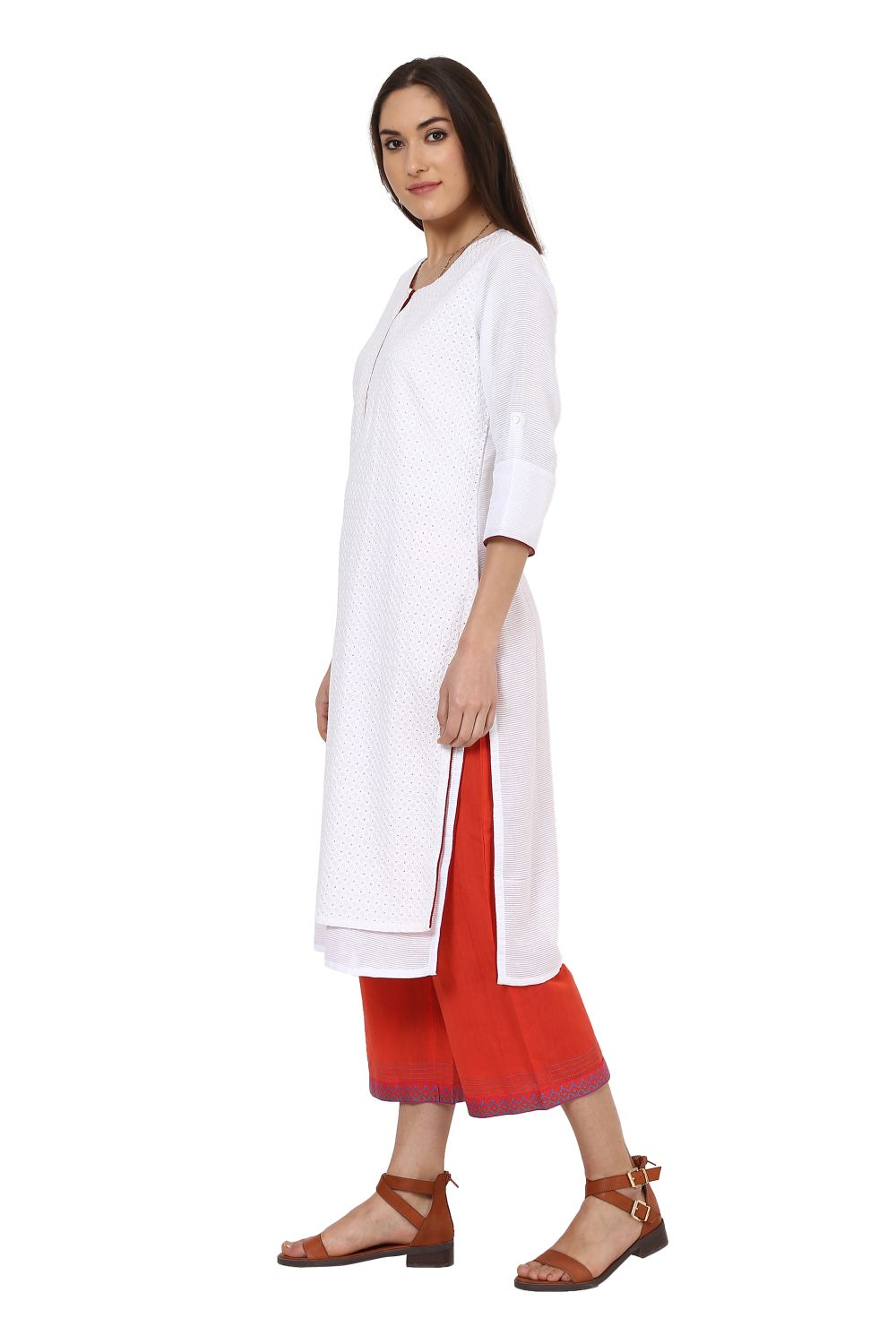 White Straight Cotton Kurta image number 2