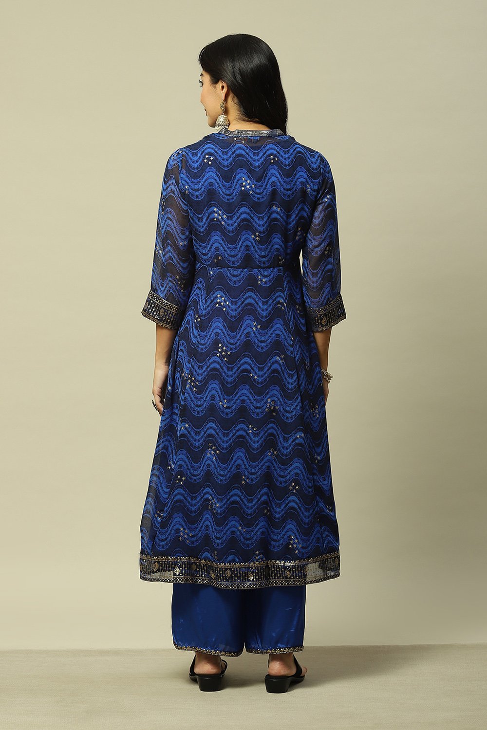 Coblt Blue LIVA Anarkali Printed Kurta Palazzo Suit Set image number 4