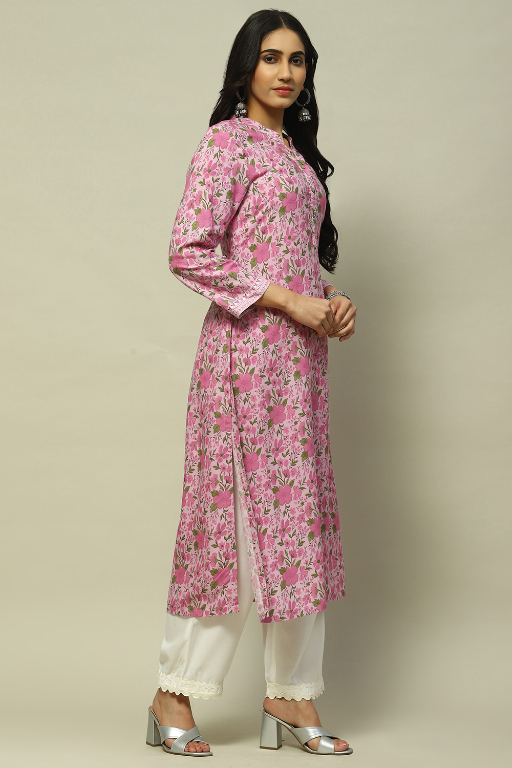 Pink Rayon Staight Kurta image number 4