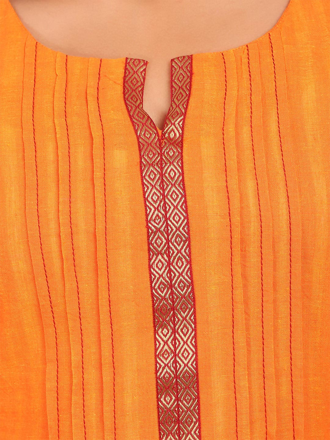 Orange Cotton Straight Kurta image number 2