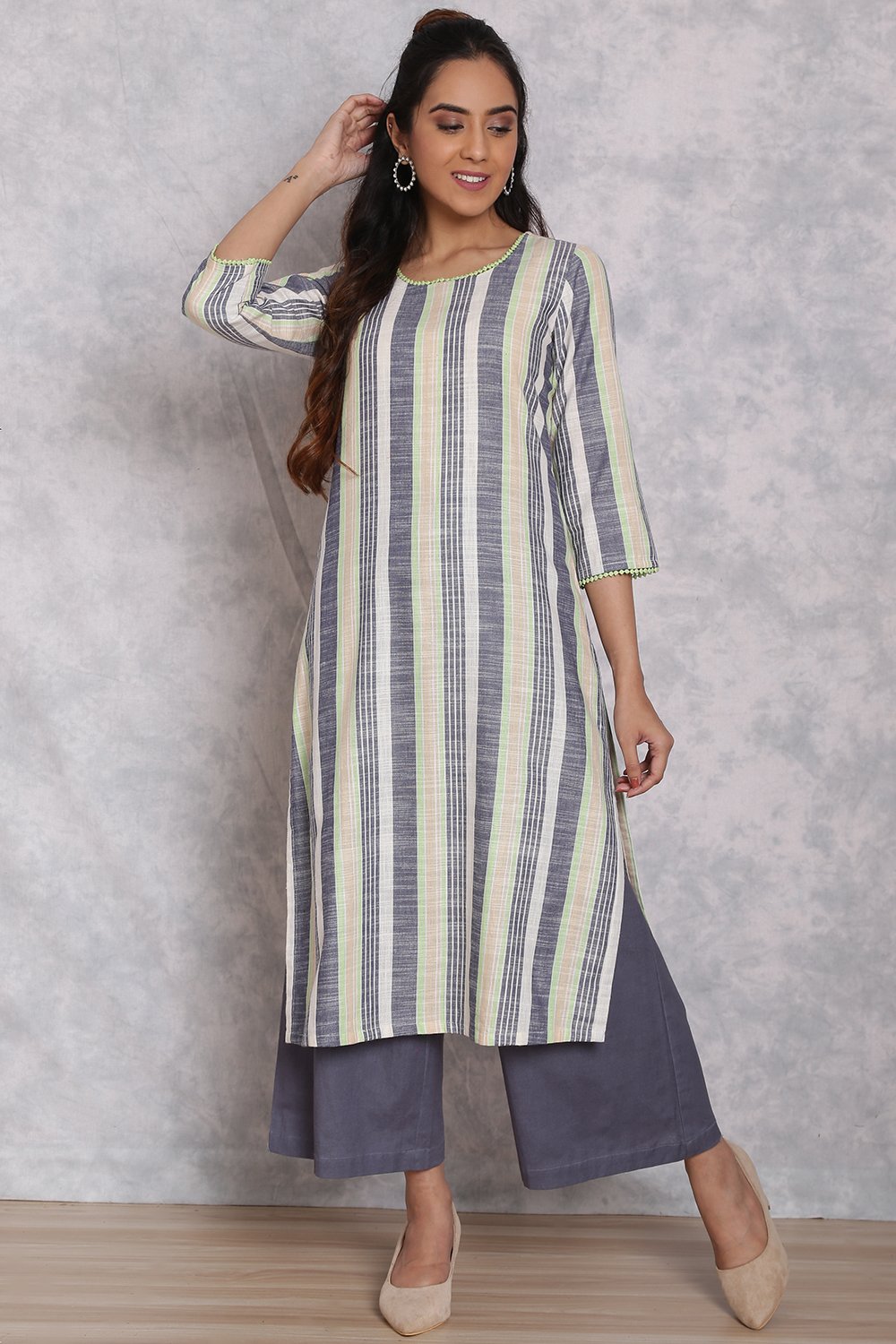 Multicolored Cotton Straight Suit Set image number 1