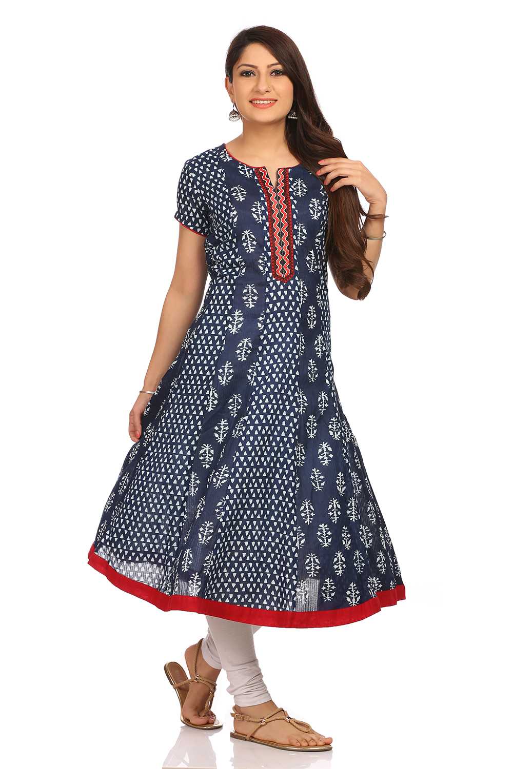 Indigo Flared Cotton Kurta image number 4