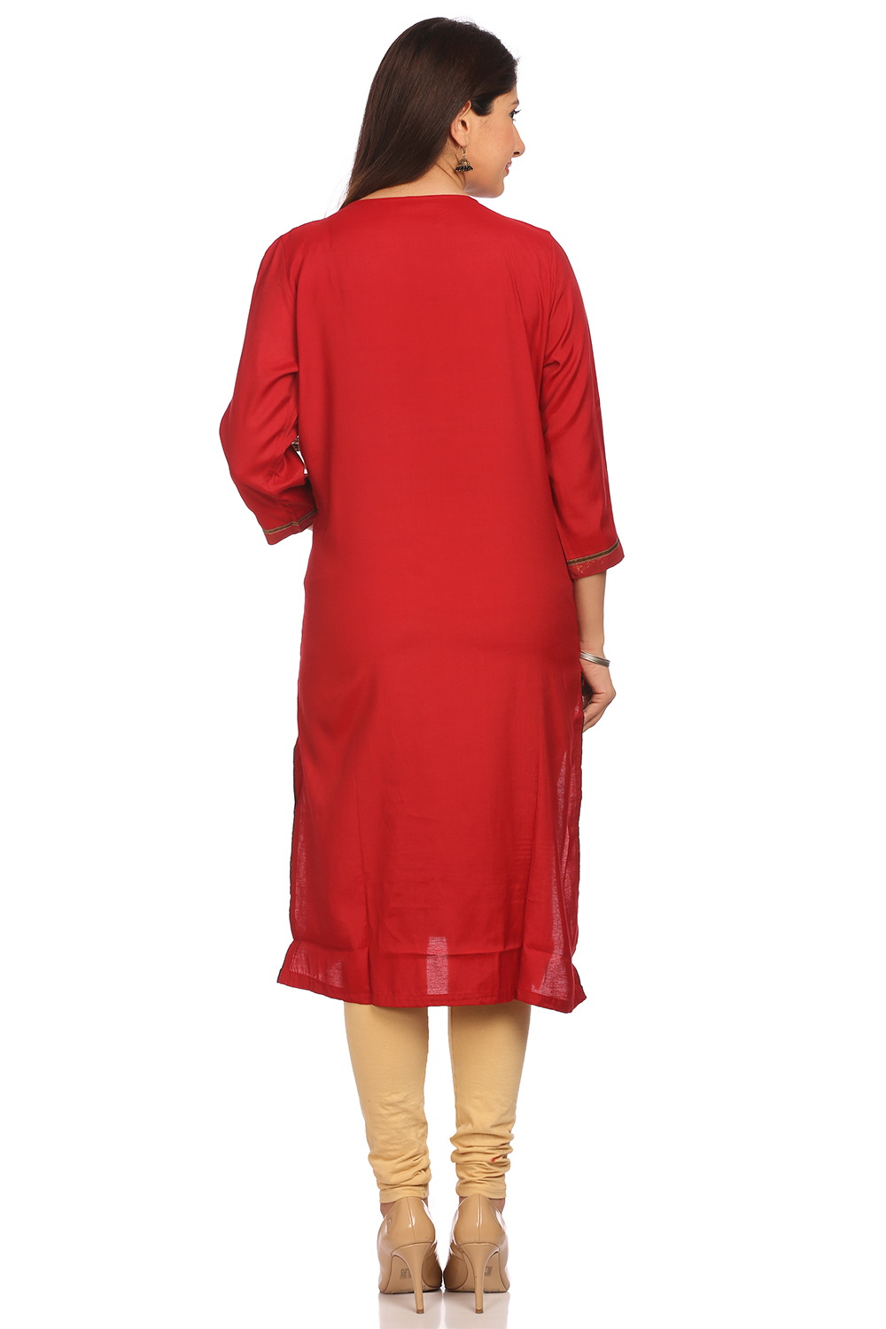 Red Cotton Straight Kurta image number 3