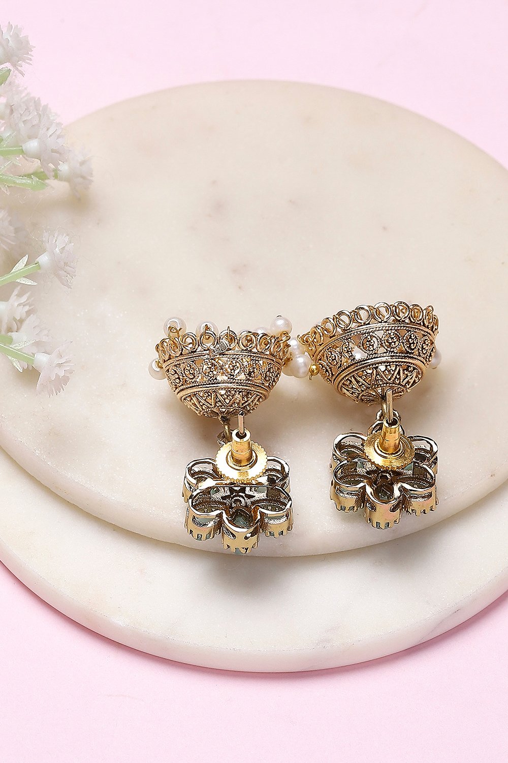 Green Brass Jhumka image number 2