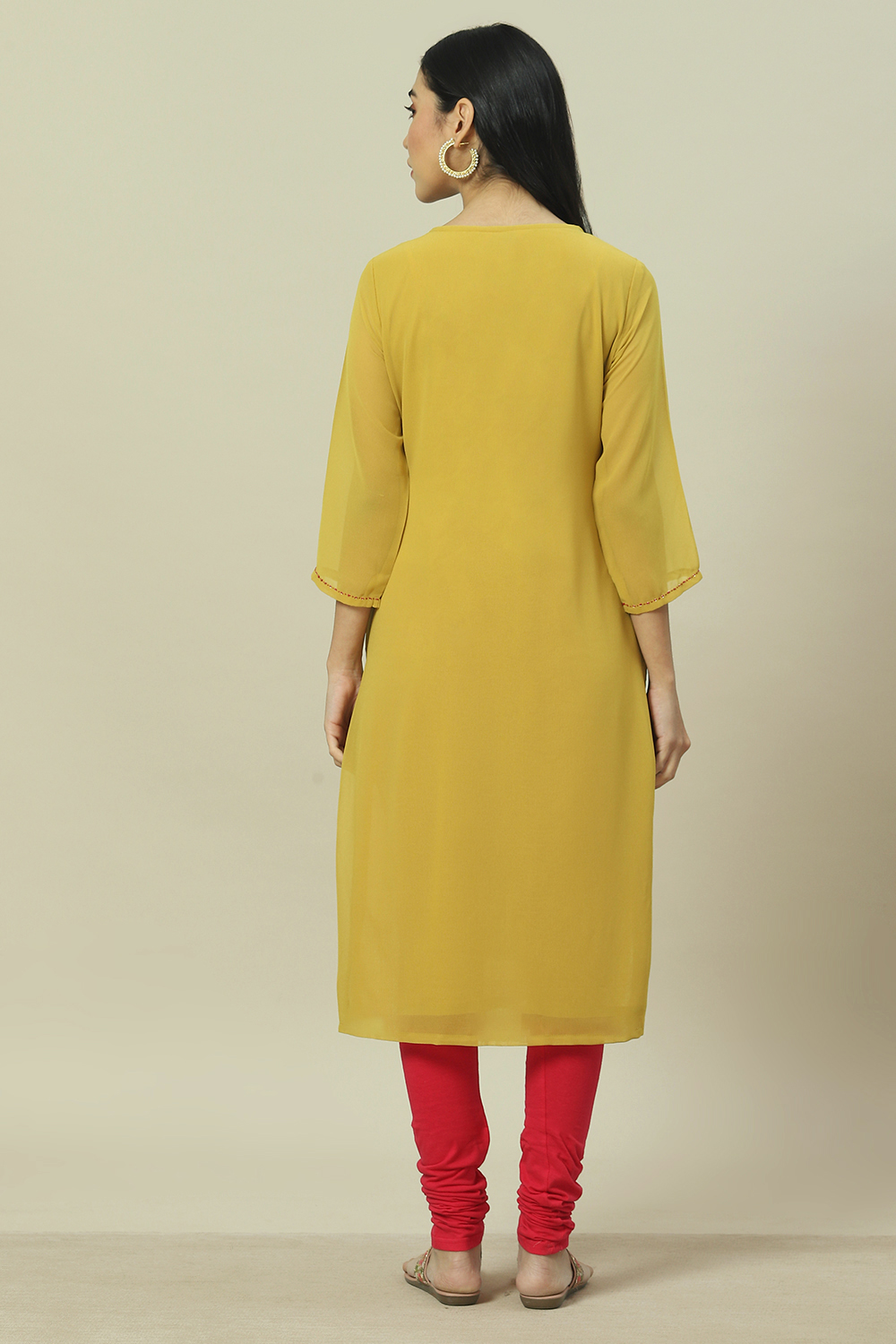 Pink Cotton Blend Straight Kurta image number 4