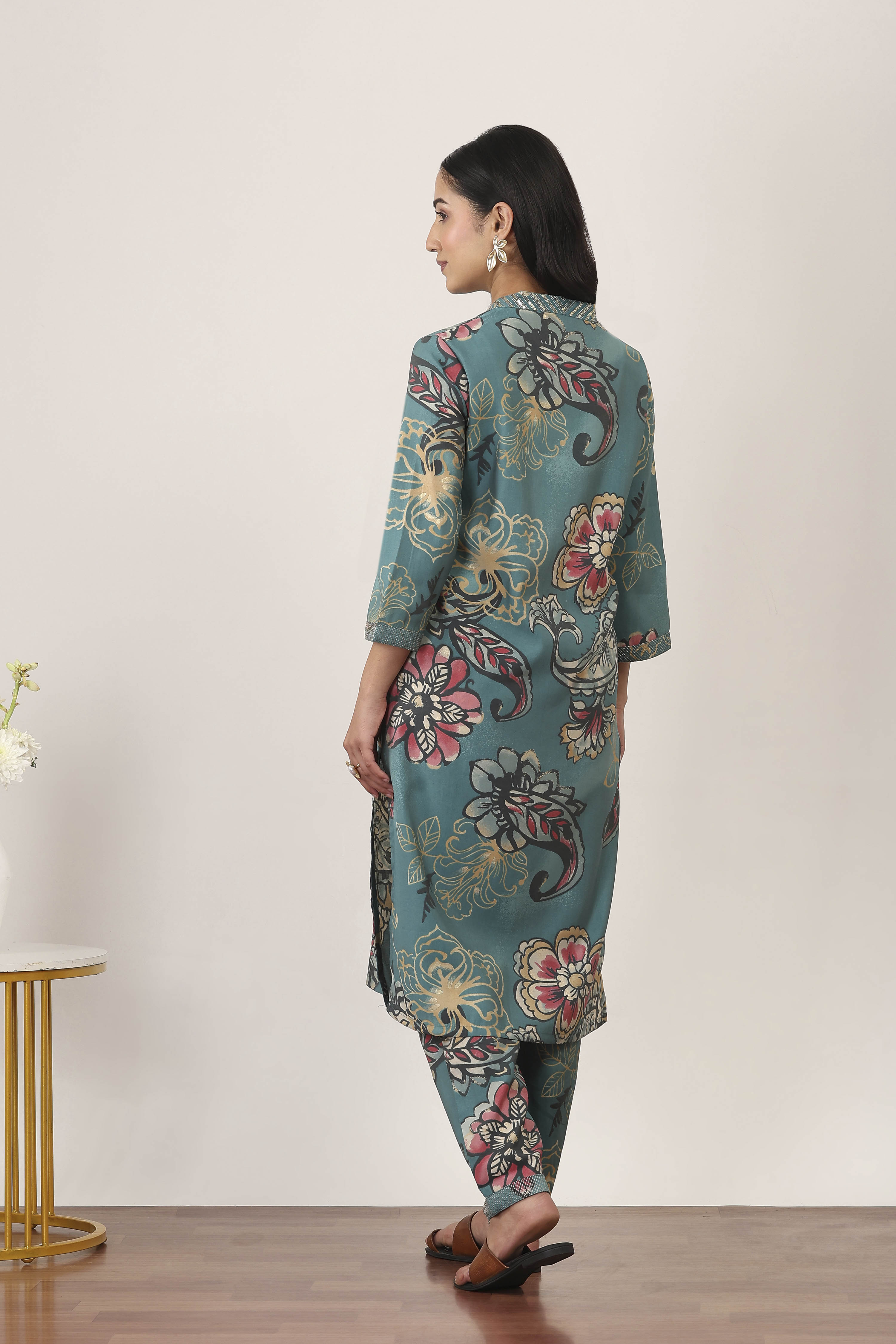 Orange Viscose Polyester Viscose Rayon Kurta Pants Set image number 4