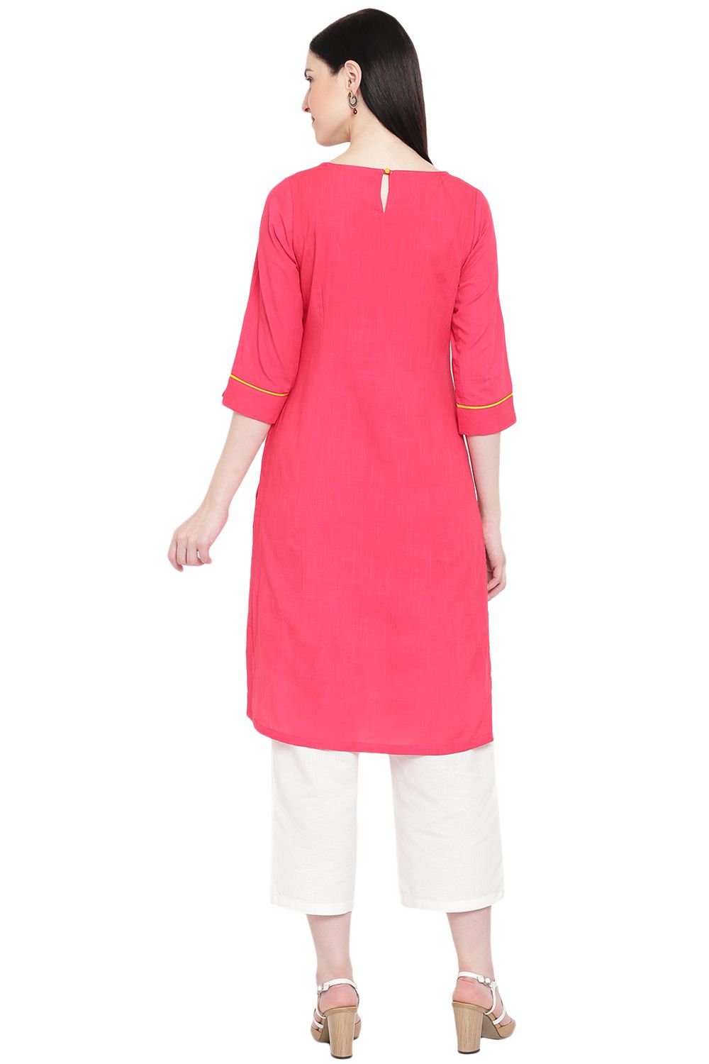 Coral Cotton Straight Kurta image number 4