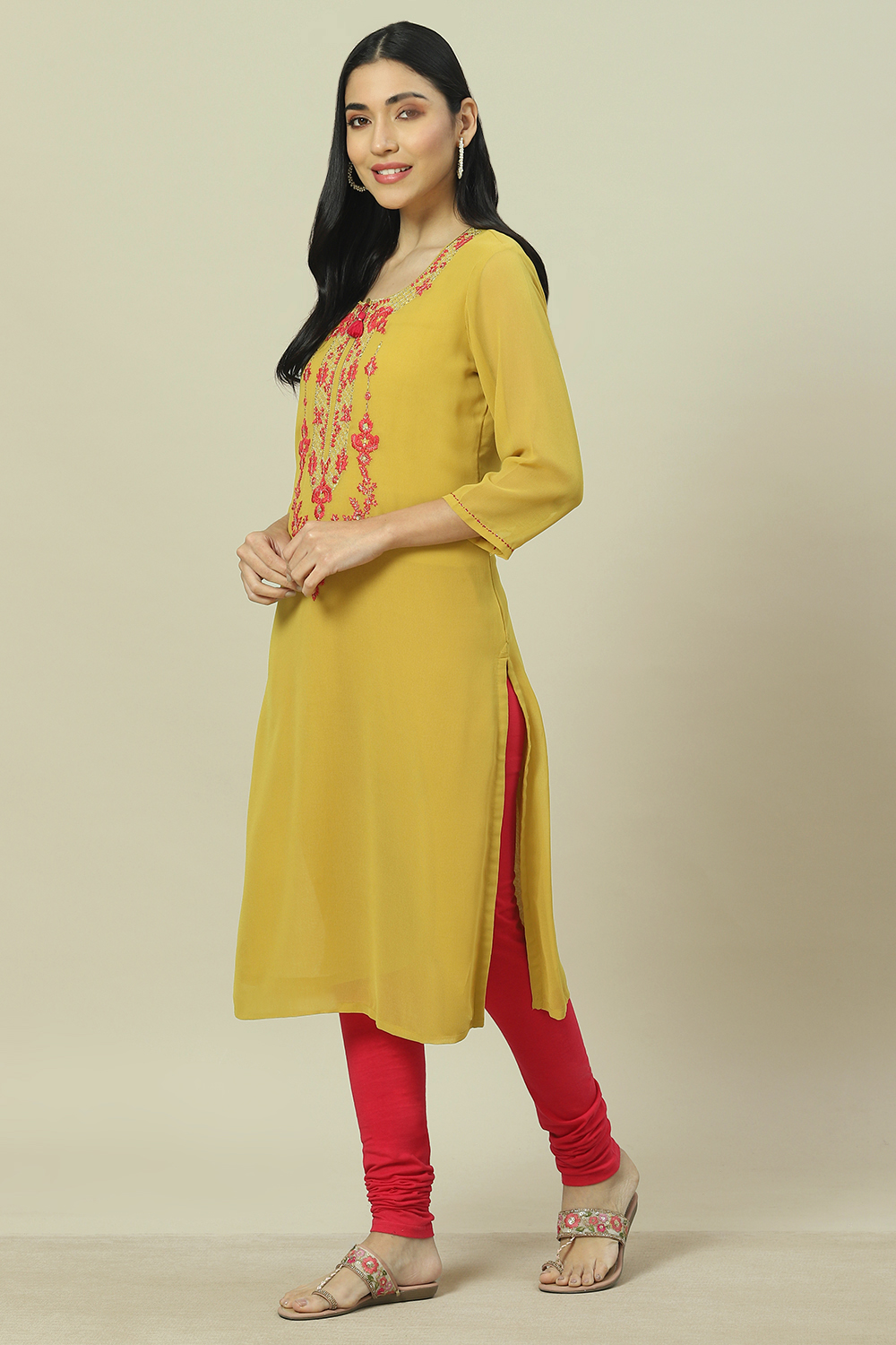 Pink Cotton Blend Straight Kurta image number 3