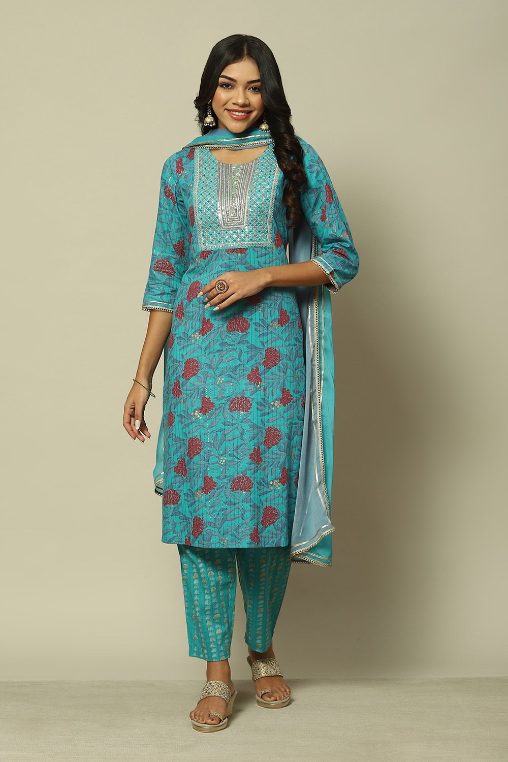 Pink Cotton Straight Printed Kurta Palazzo Suit Set image number 7