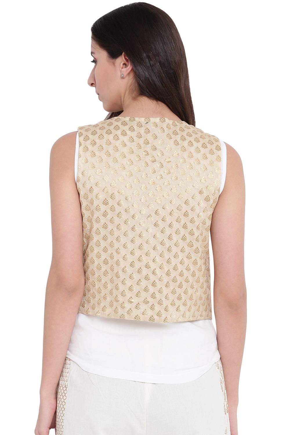 Beige Art Silk Front Open Reversible Jacket image number 4