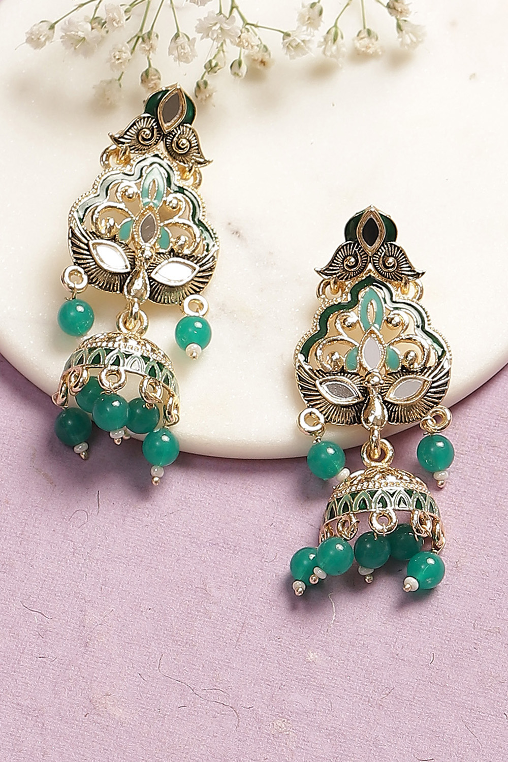 Green Alloy Earrings image number 0