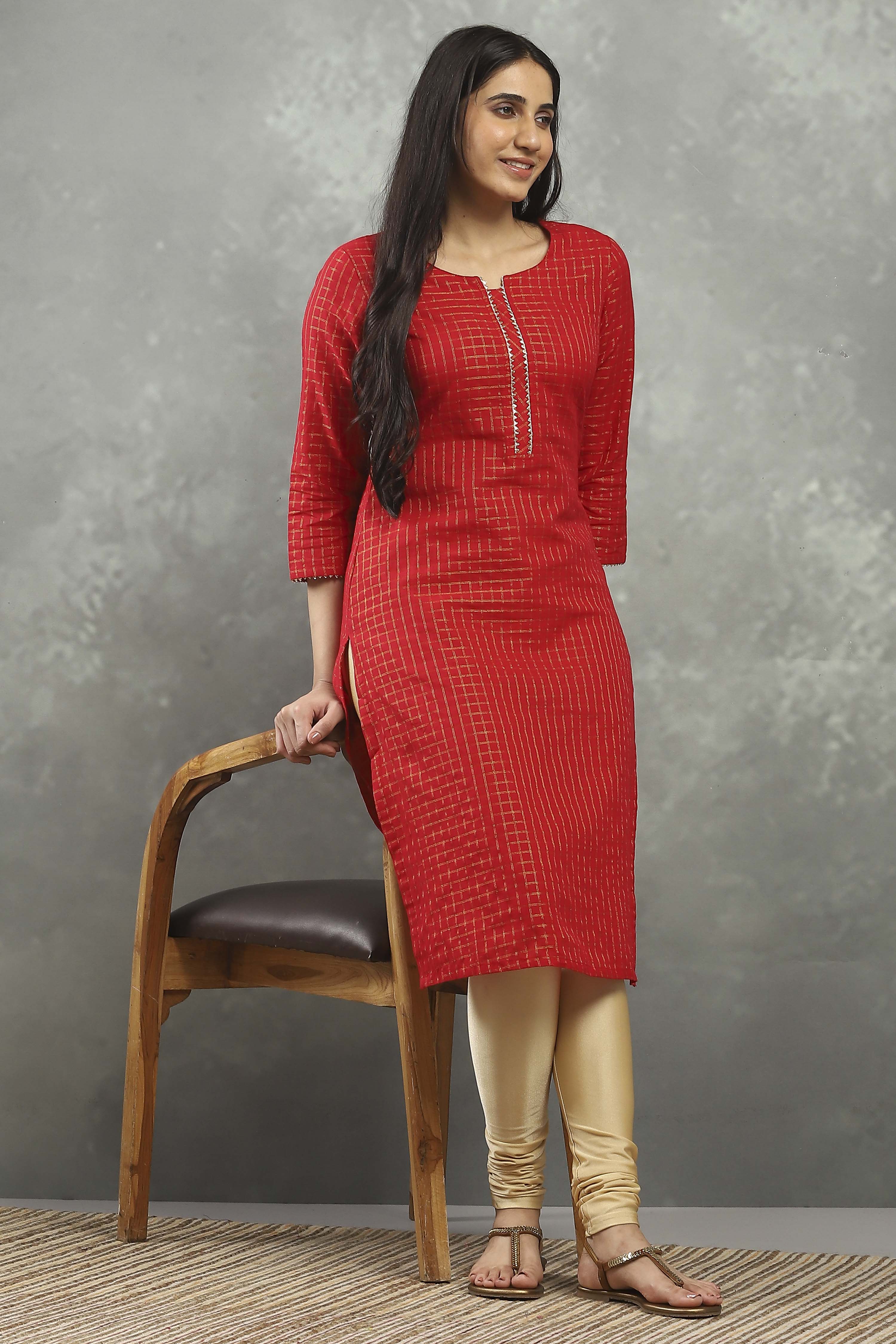 Red Viscose Straight Kurta Pants Set image number 0
