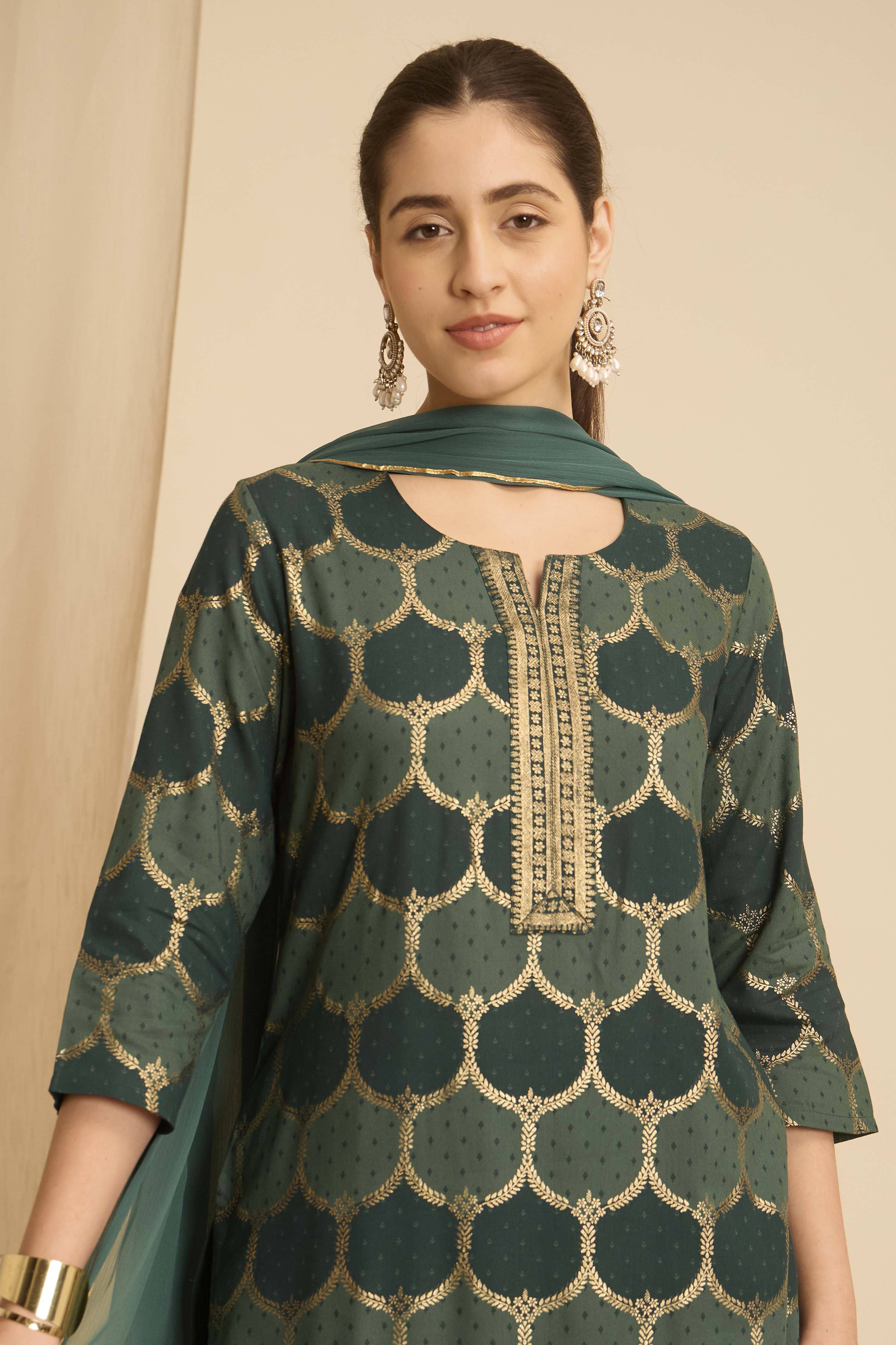 Purple Viscose Rayon Straight Printed Suit Set image number 1