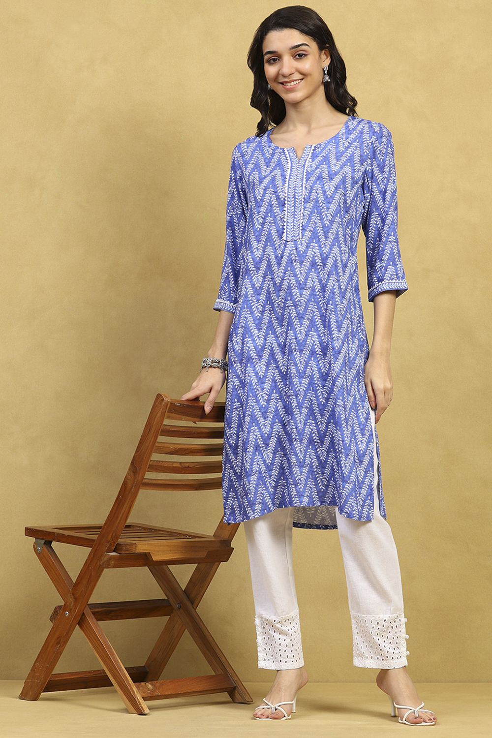 Blue Printed Straight Kurta image number 0