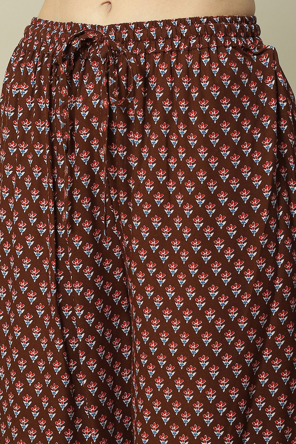 Brown LIVA Straight Printed Kurta Palazzo Suit Set image number 2