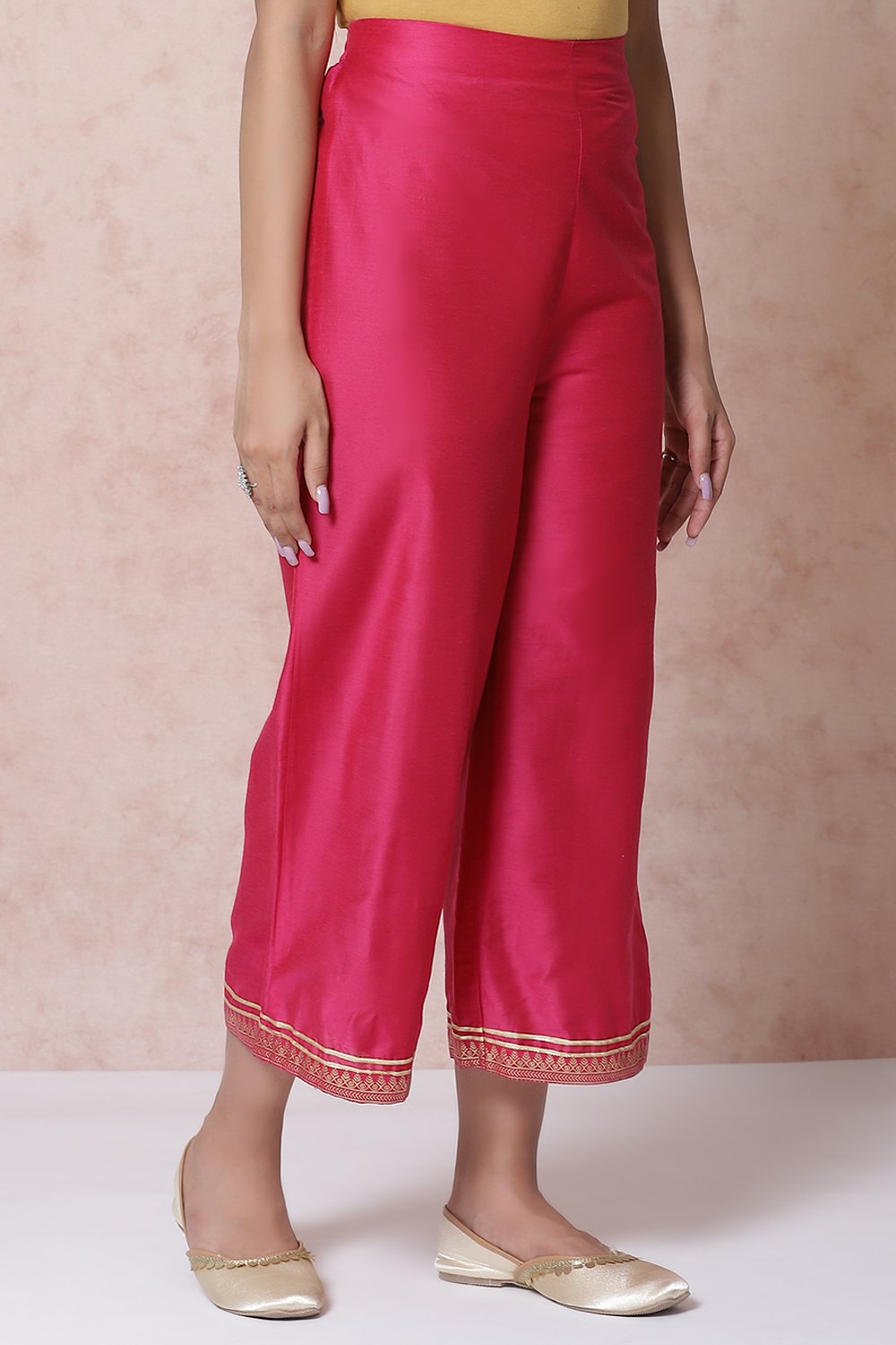 Fuchsia Art Silk Palazzo Pants image number 2