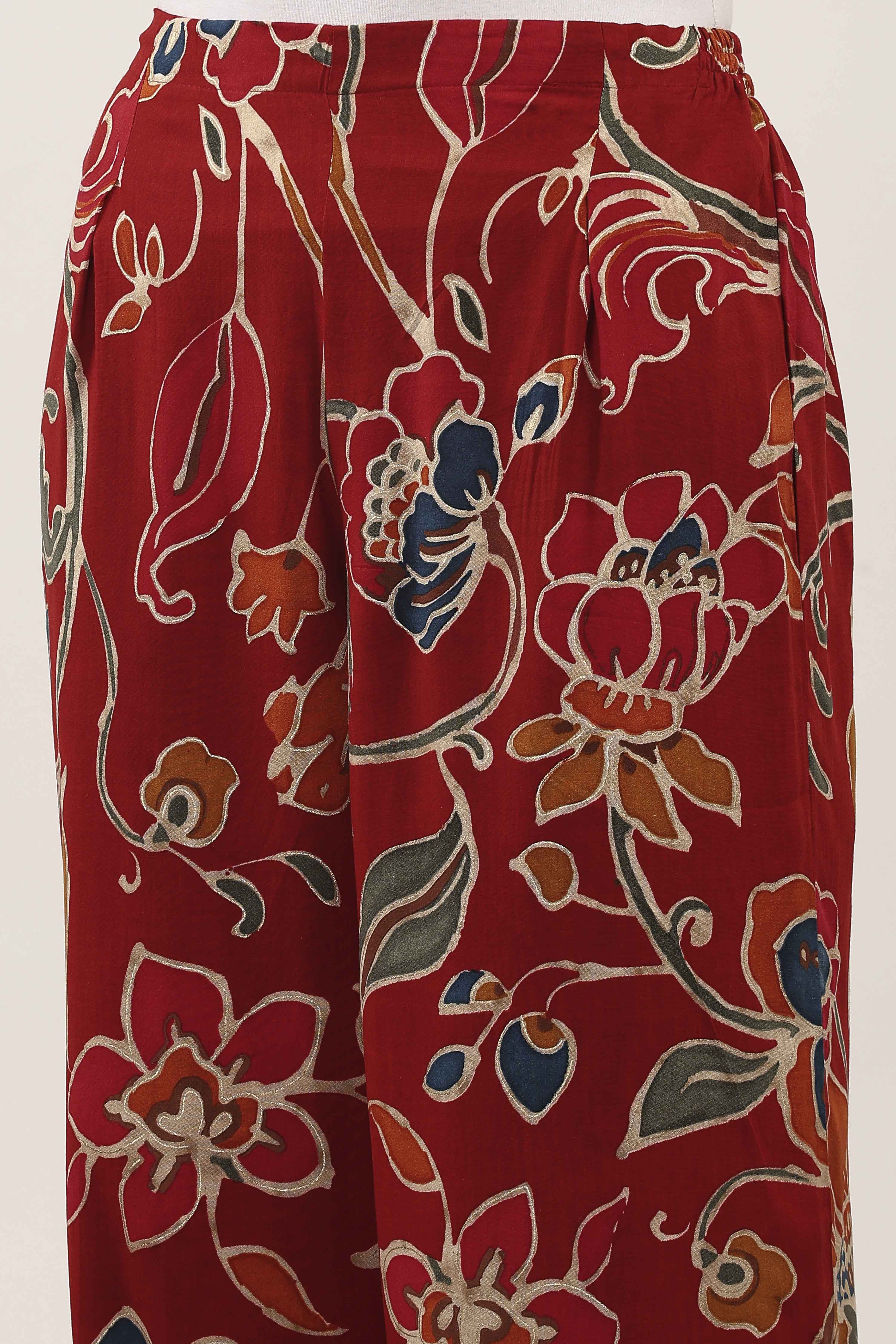 Red Rayon Viscose Rayon Kurta Pants Set image number 2