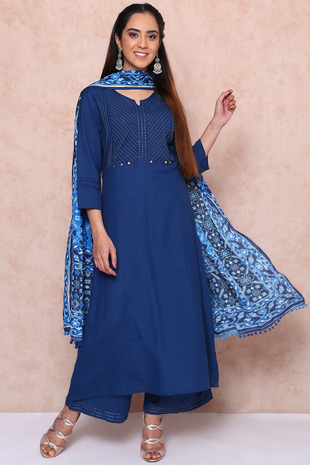 Indigo Viscose Asymmetric Suit Set image number 0
