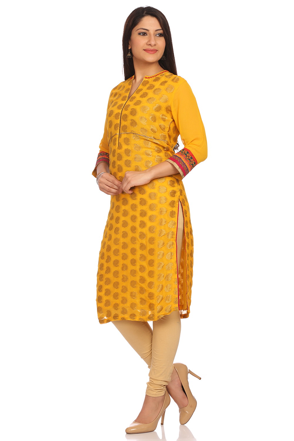 Yellow Cotton Straight Kurta image number 2