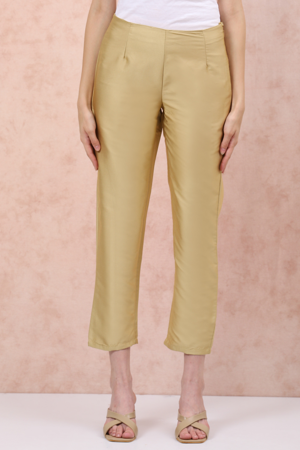 Gold Poly Cotton Slim Pants image number 0