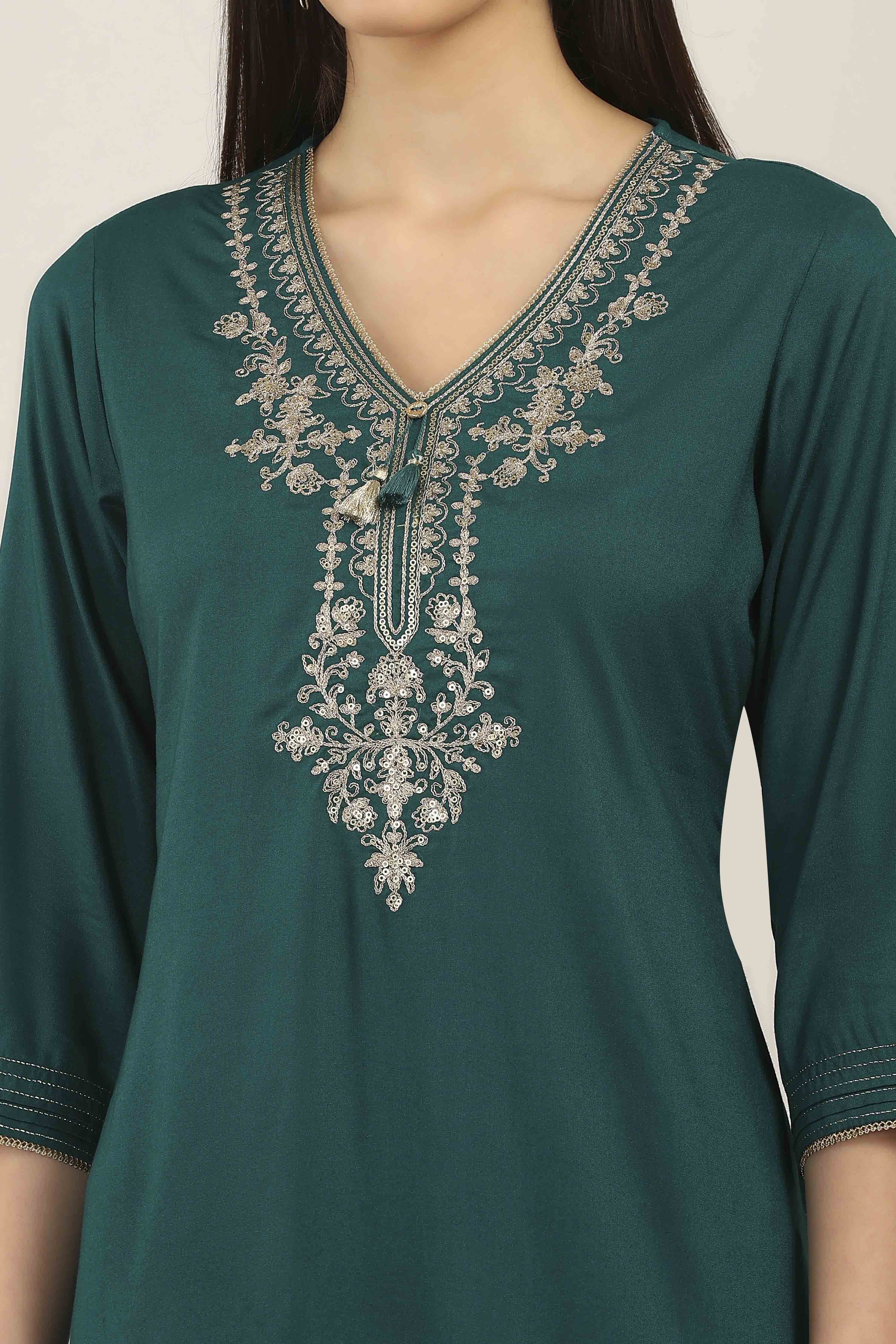 Green Rayon Straight Kurtas image number 1