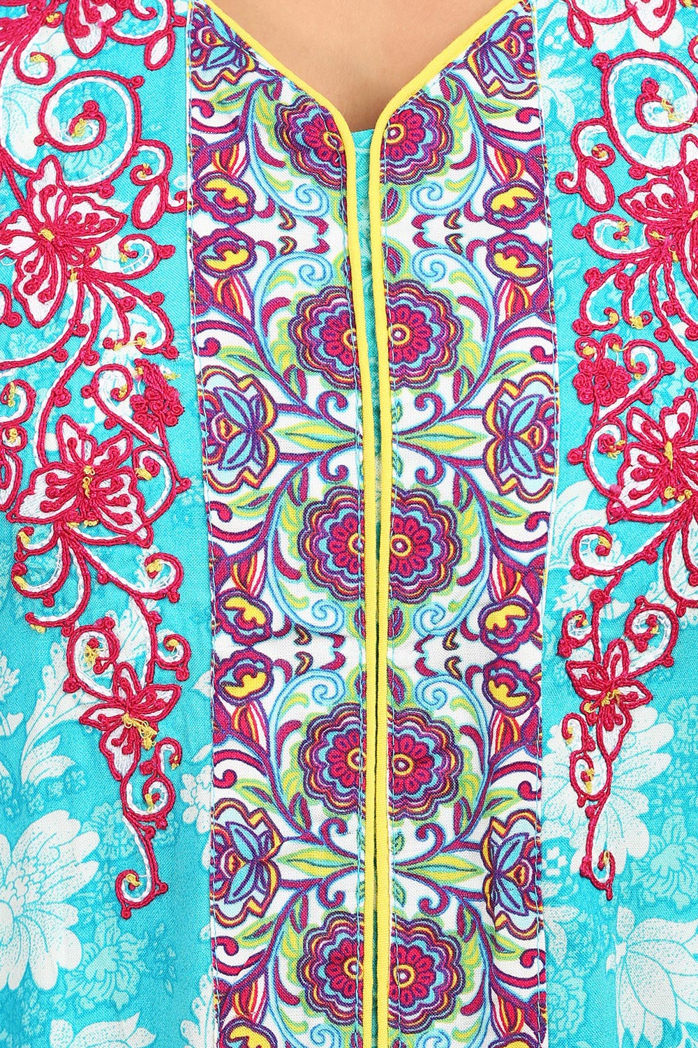 Turquoise Flared Cotton Kurta image number 4