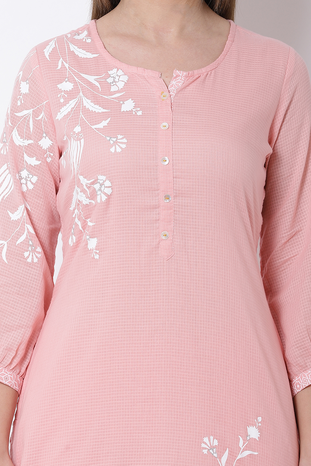 Peach Cotton Straight Kurta image number 1
