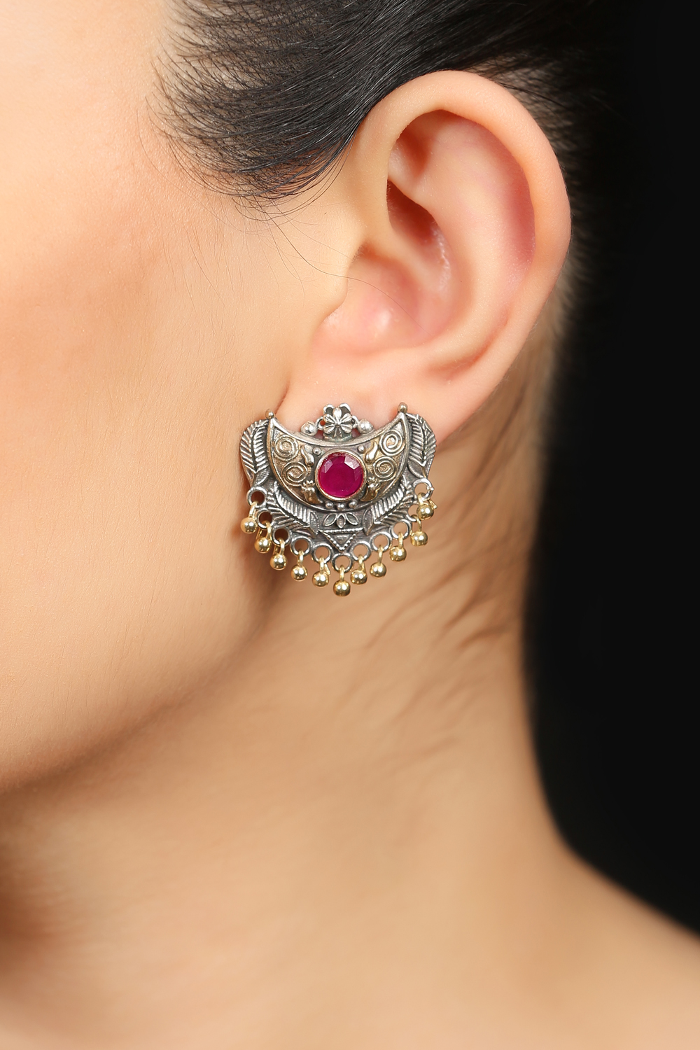Dark Pink Stone Earrings image number 0