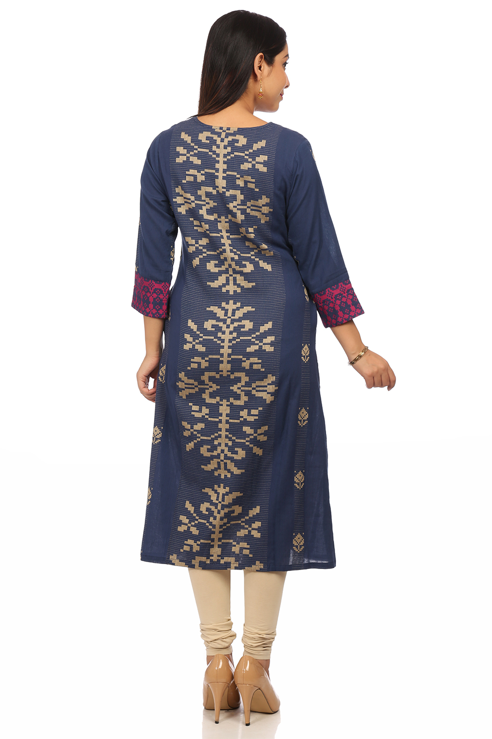 Blue A-Line Poly Cotton Kurta image number 4