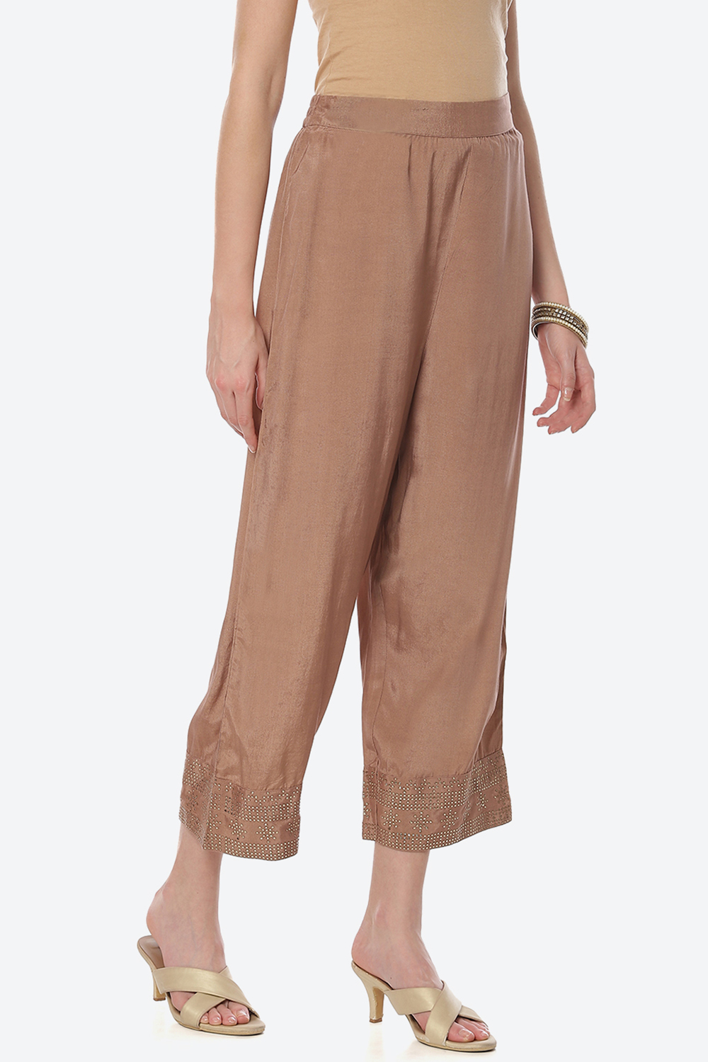 Beige LIVA Palazzo Pants image number 3