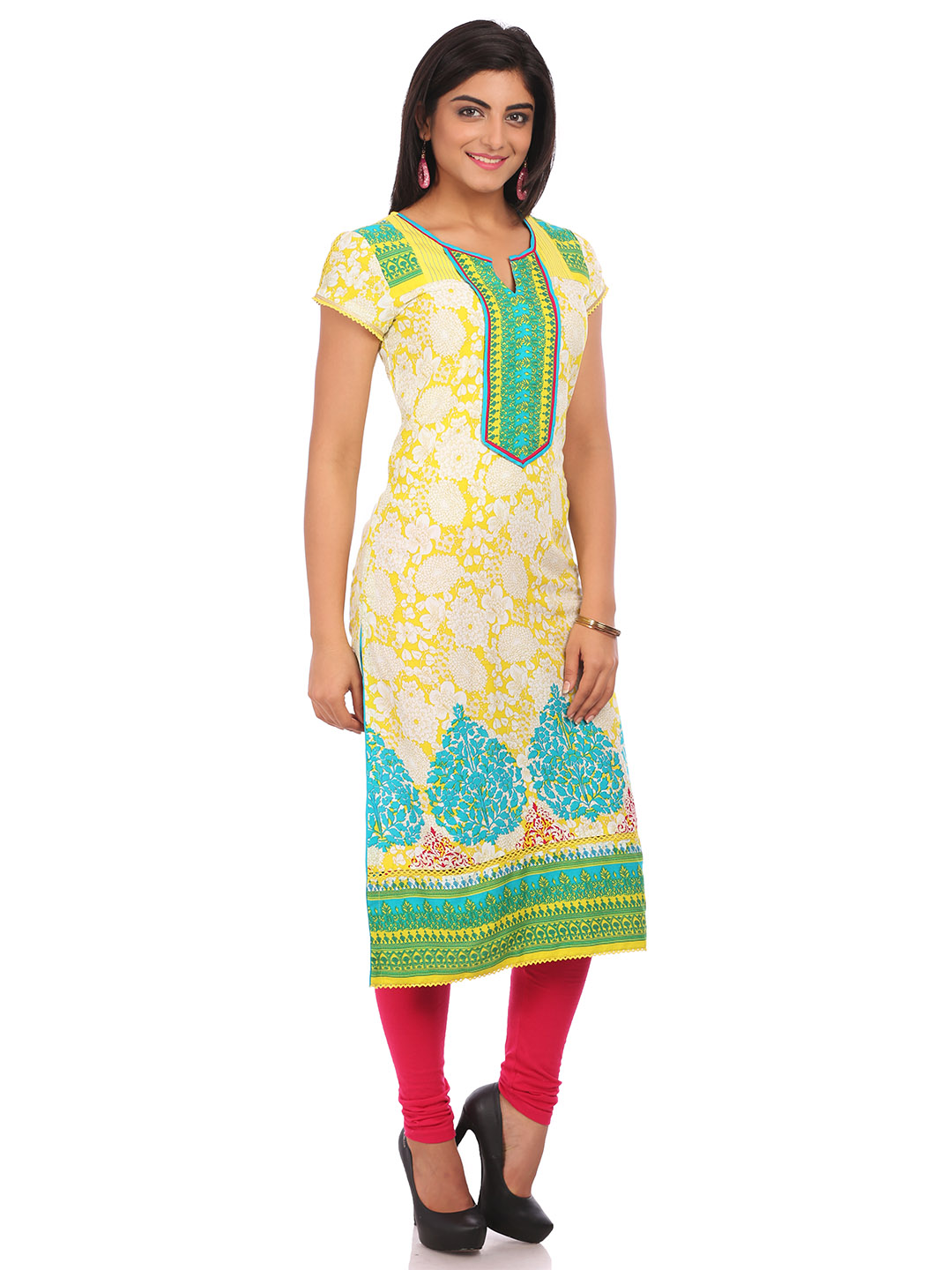 Yellow Cotton Straight Kurta image number 2