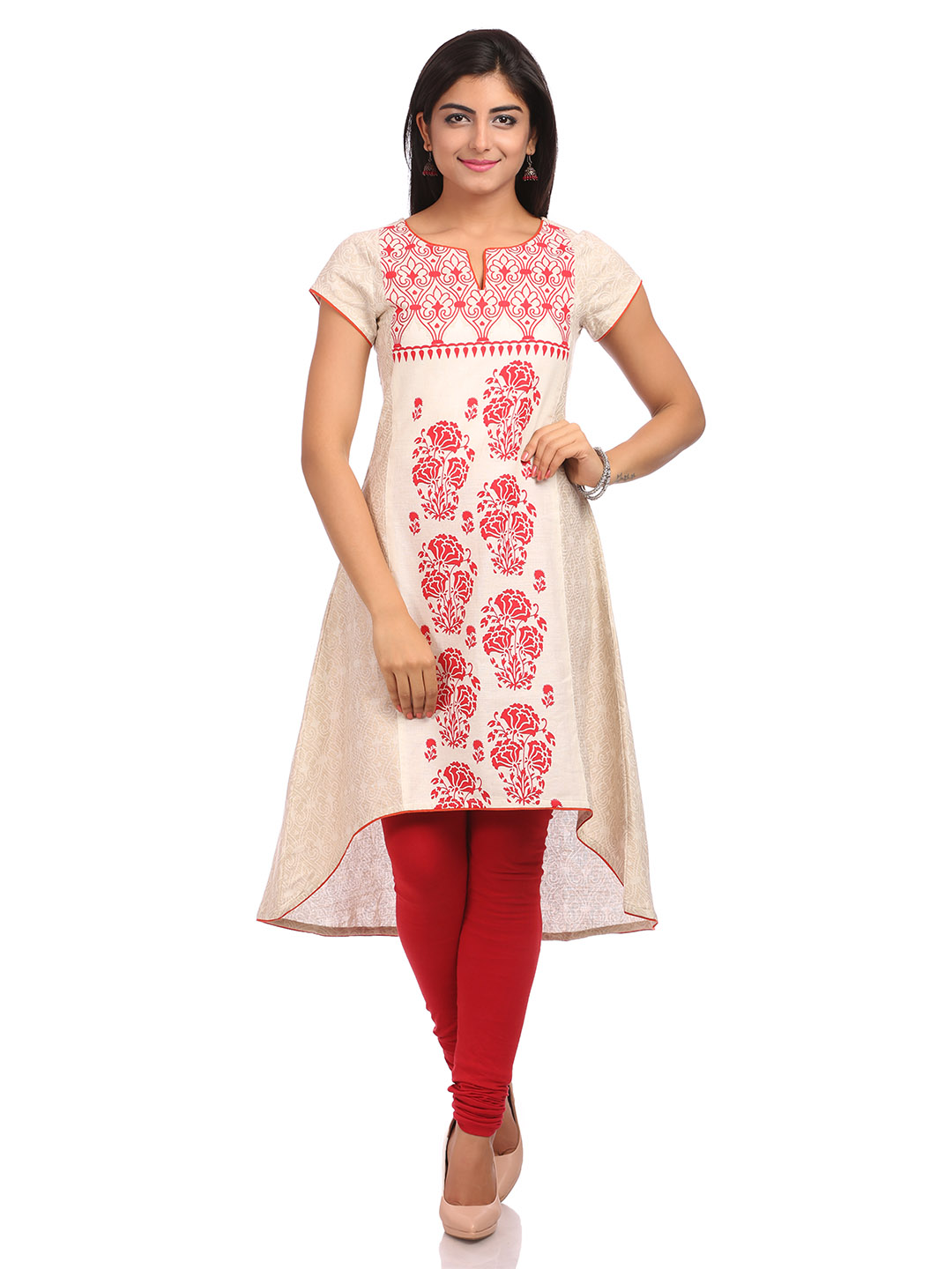 Beige Asymmetric Cotton Kurta image number 0