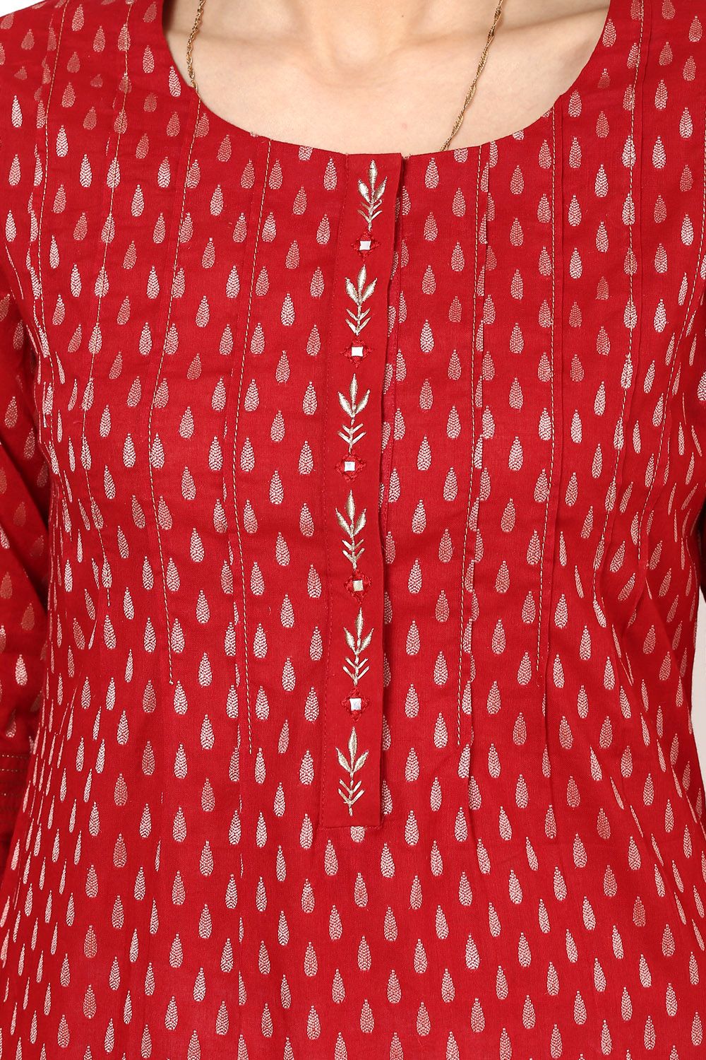 Red Straight Cotton Kurta image number 4