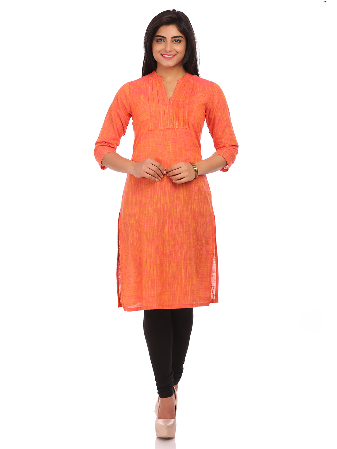 Orange Cotton Straight Kurta image number 0