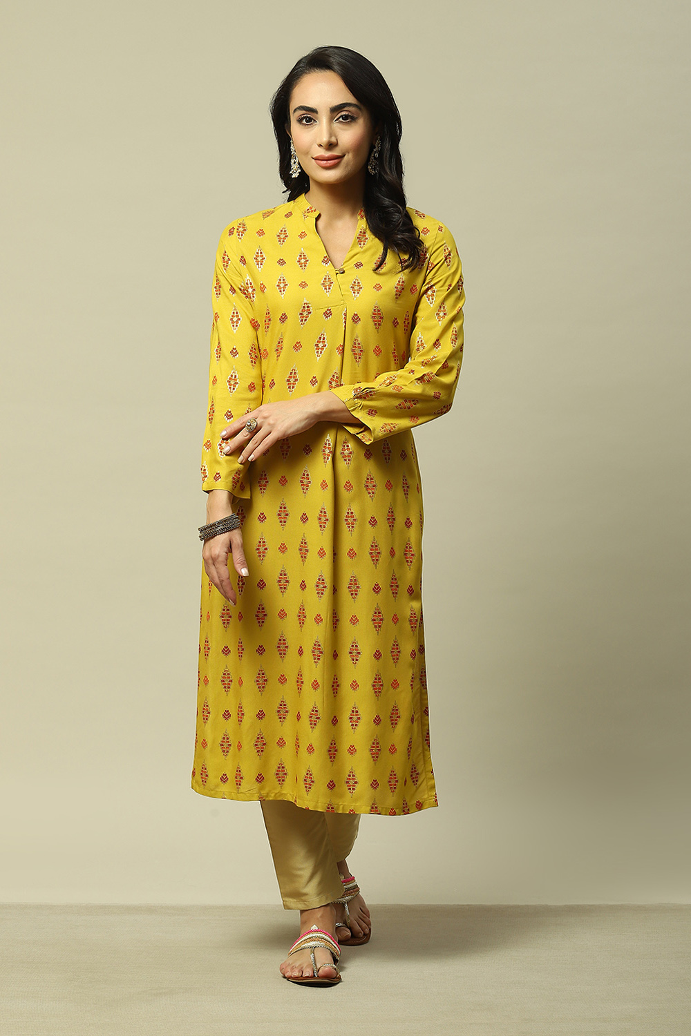 Lime Green LIVA Straight Printed Kurta image number 5