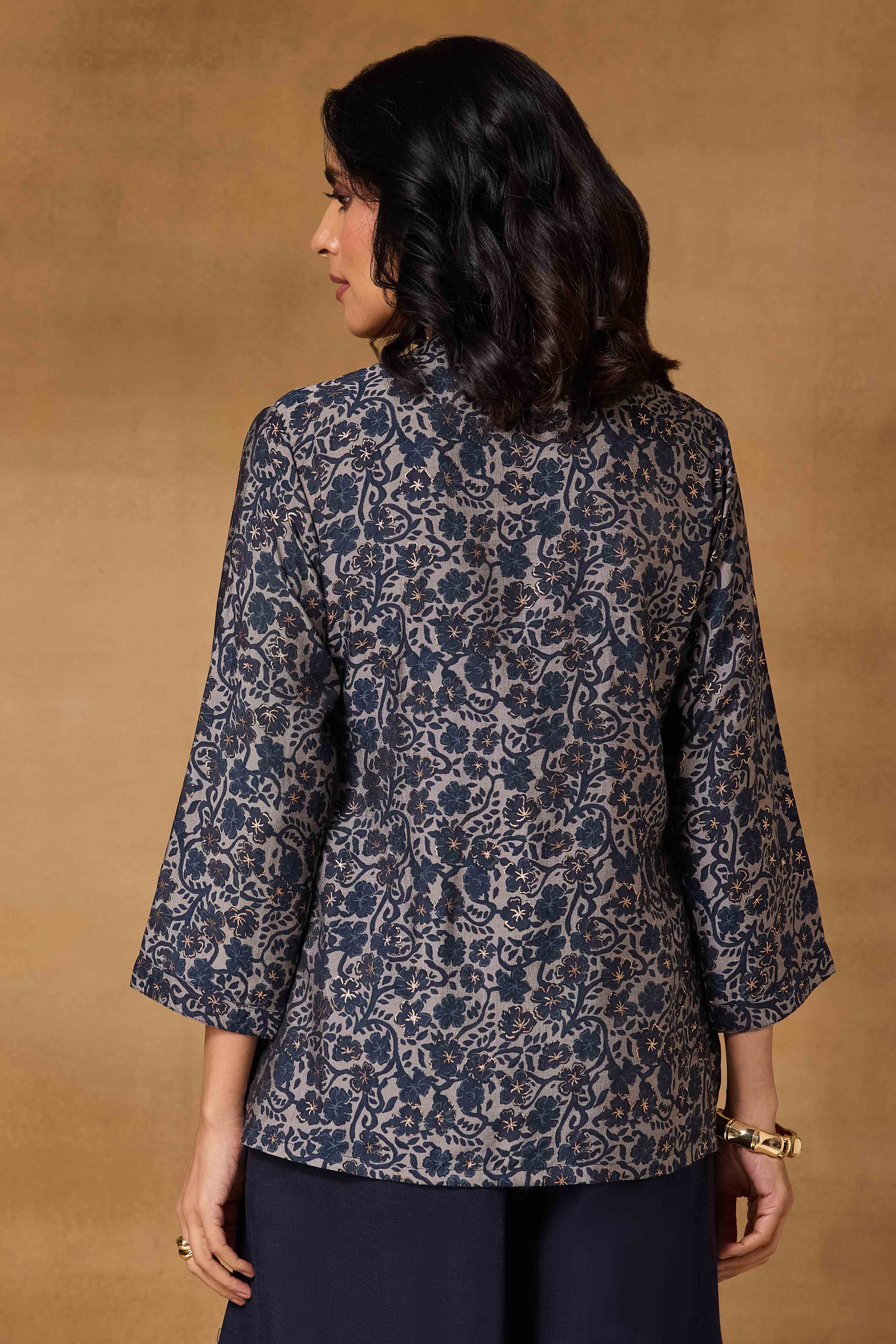 Blue Viscose Blend Regular Printed Top image number 4