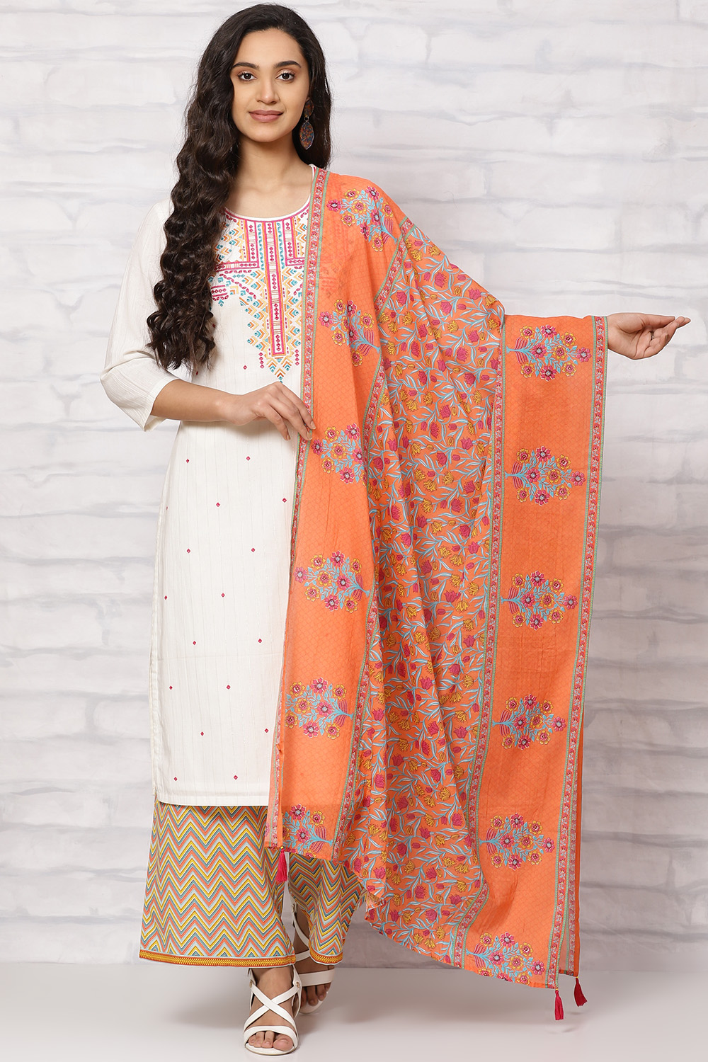 Orange Cotton Dupatta image number 0