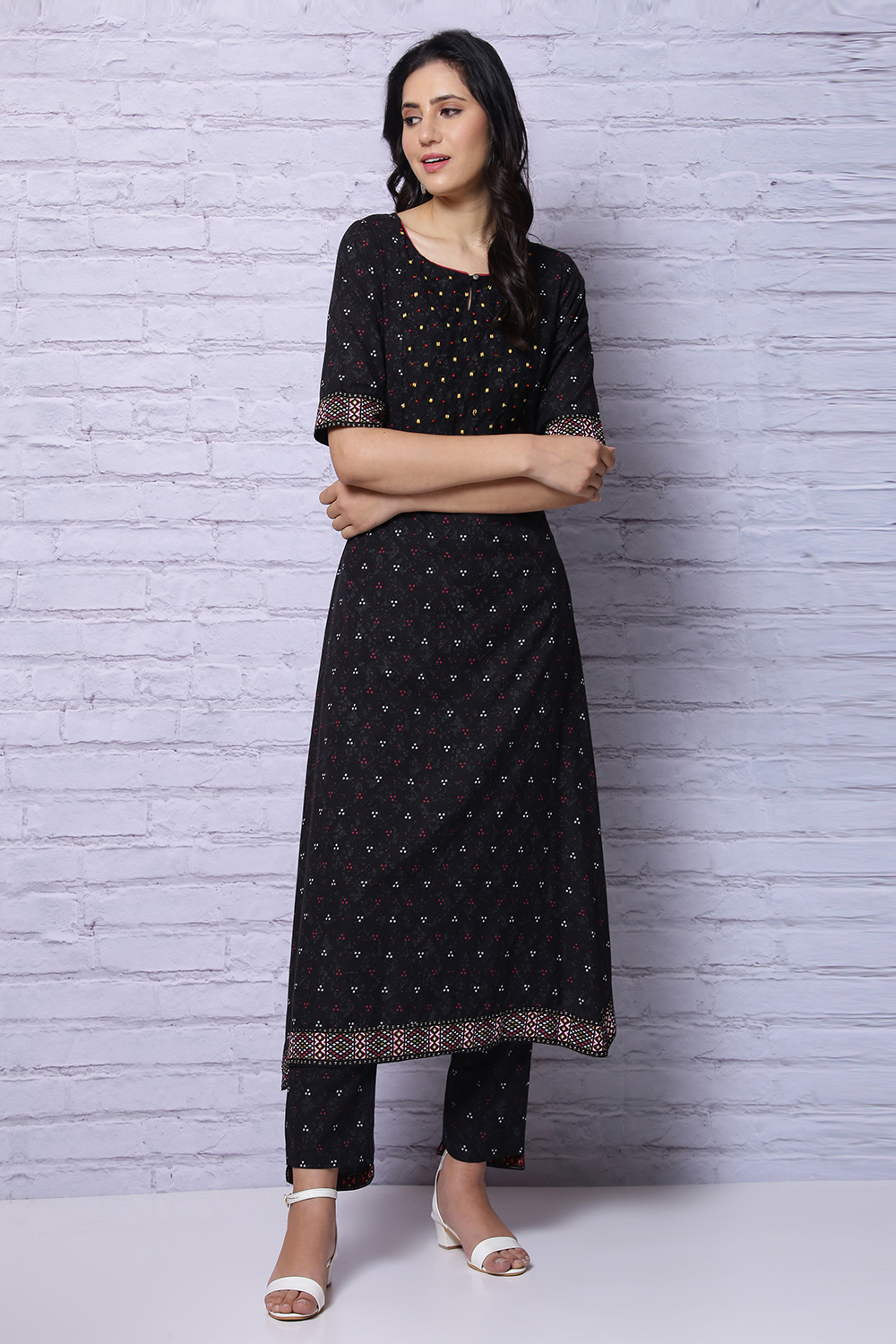 Black Viscose A Line Kurta image number 1