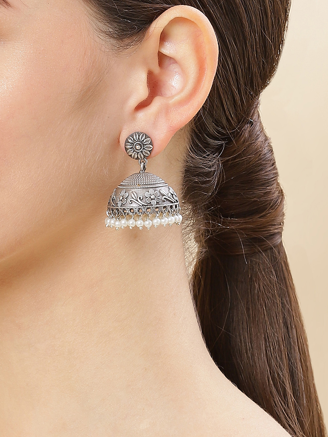 Silver Oxidised Brass Based Jhumkas image number 1