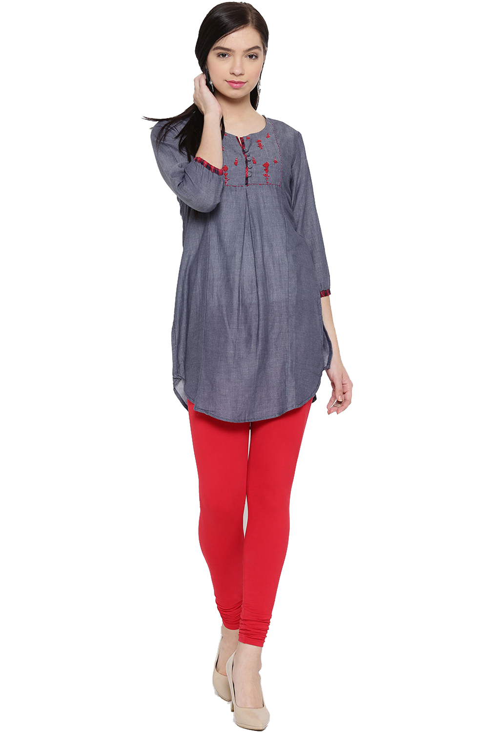 Grey Straight Cotton Short Kurti image number 4