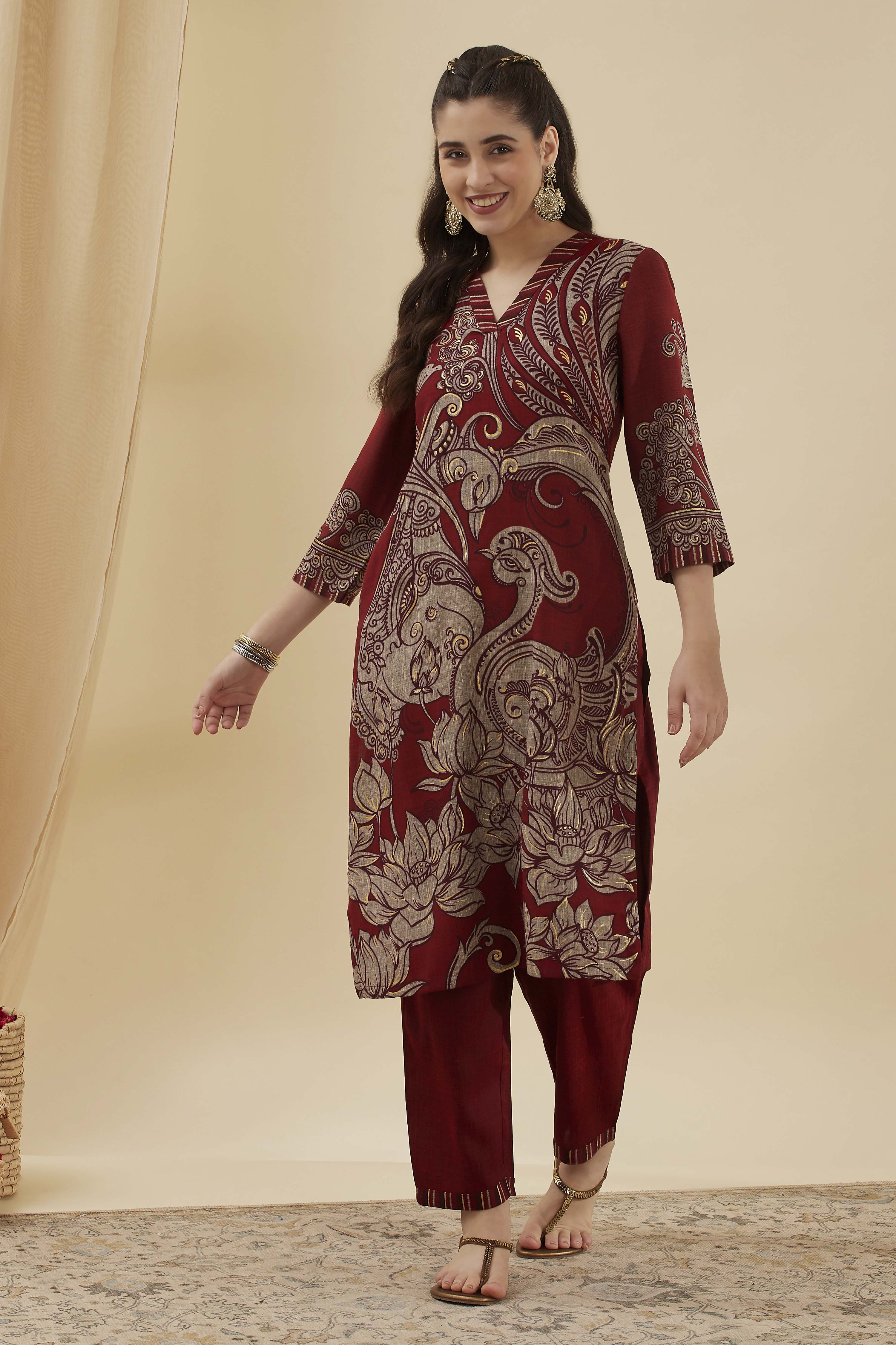 Blue Viscose Blend Straight Printed Kurta Pants Set image number 6