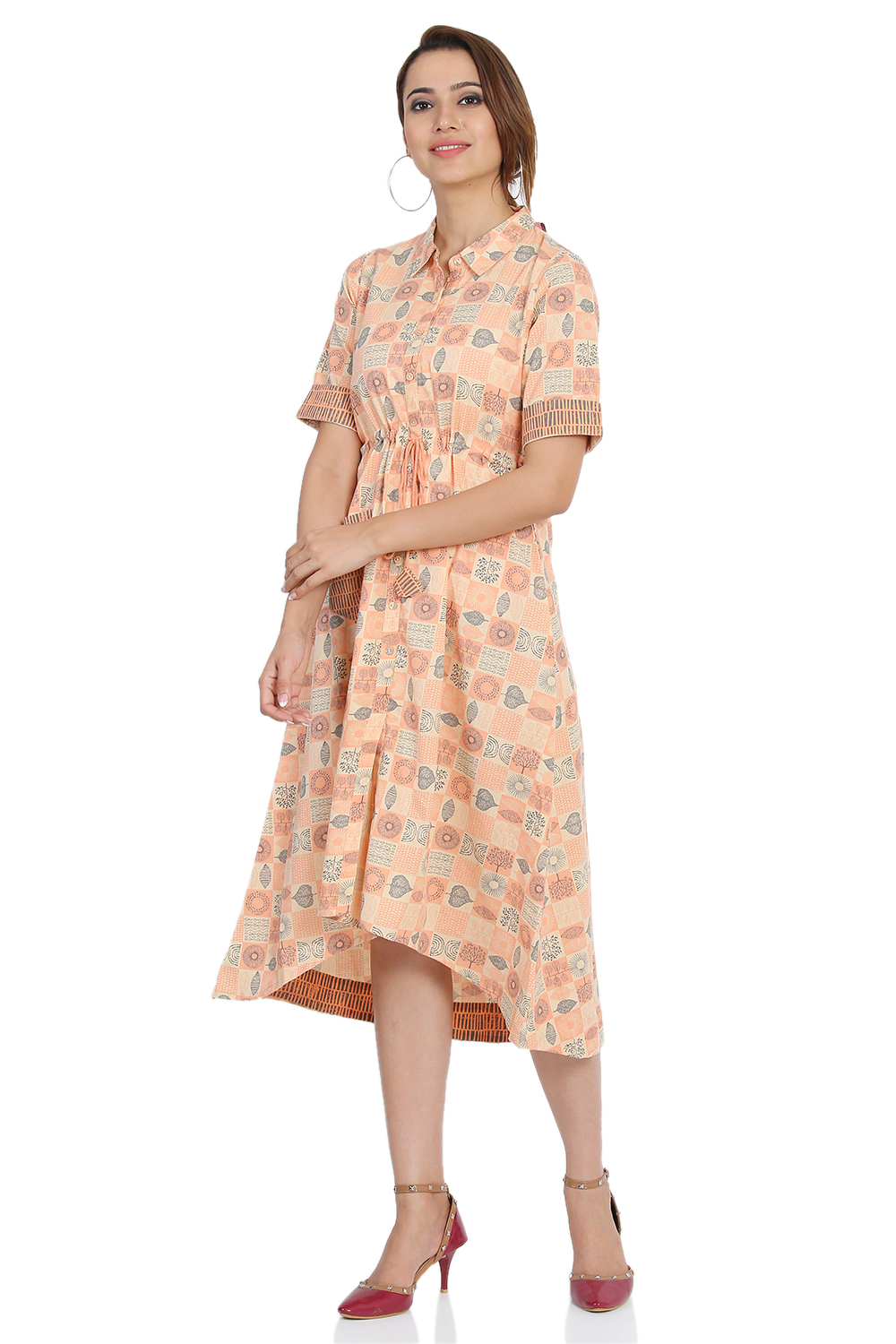 Peach Flared Cotton Dress image number 2