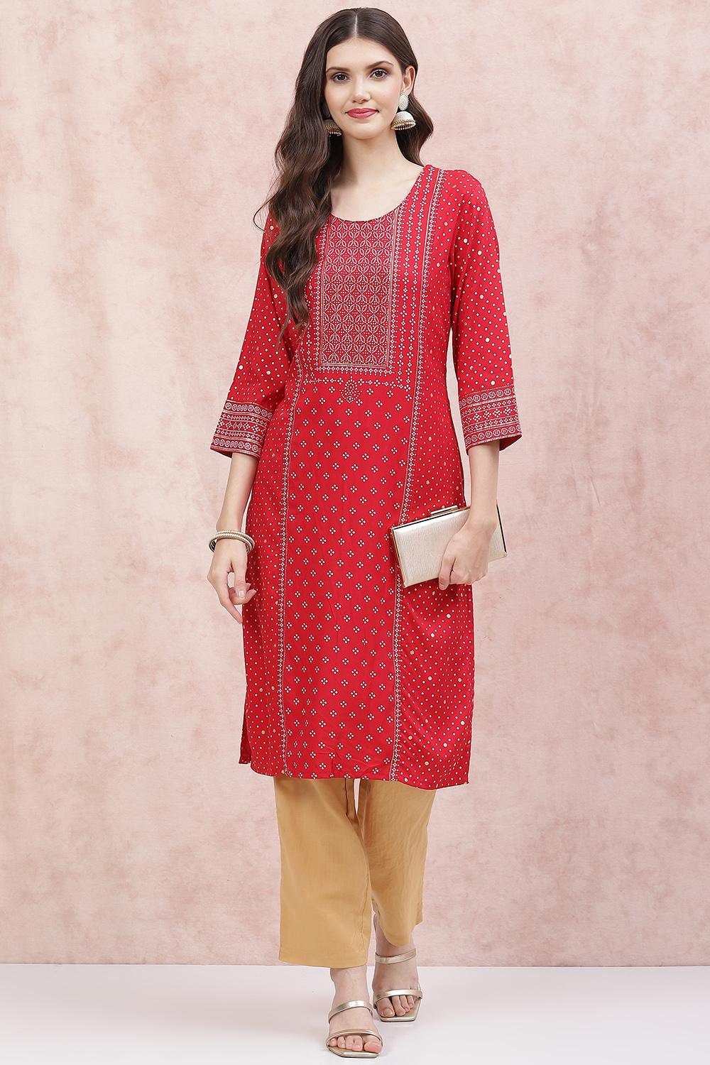 Red LIVA Straight Kurta image number 5