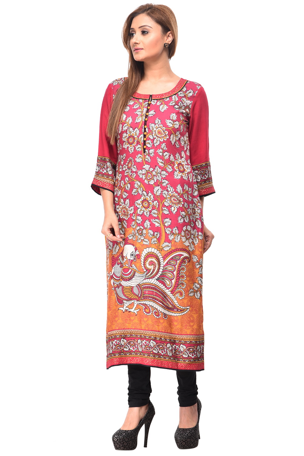 Maroon Straight Cotton Kurta image number 1