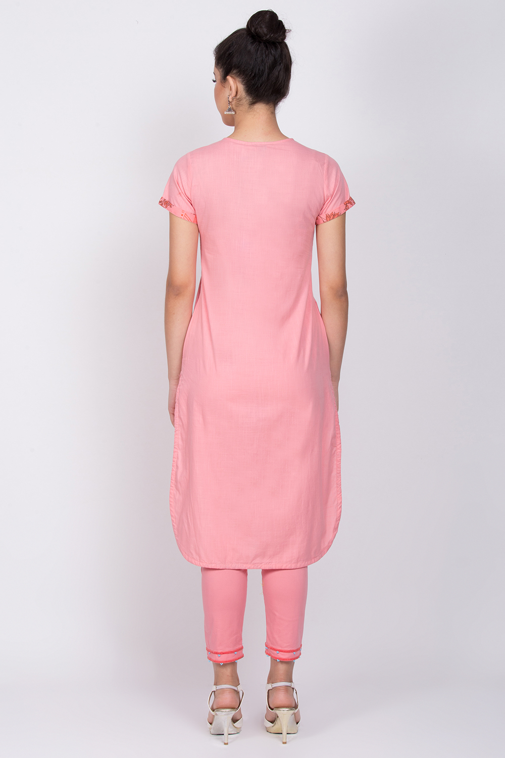 Peach Cotton Straight Kurta image number 4
